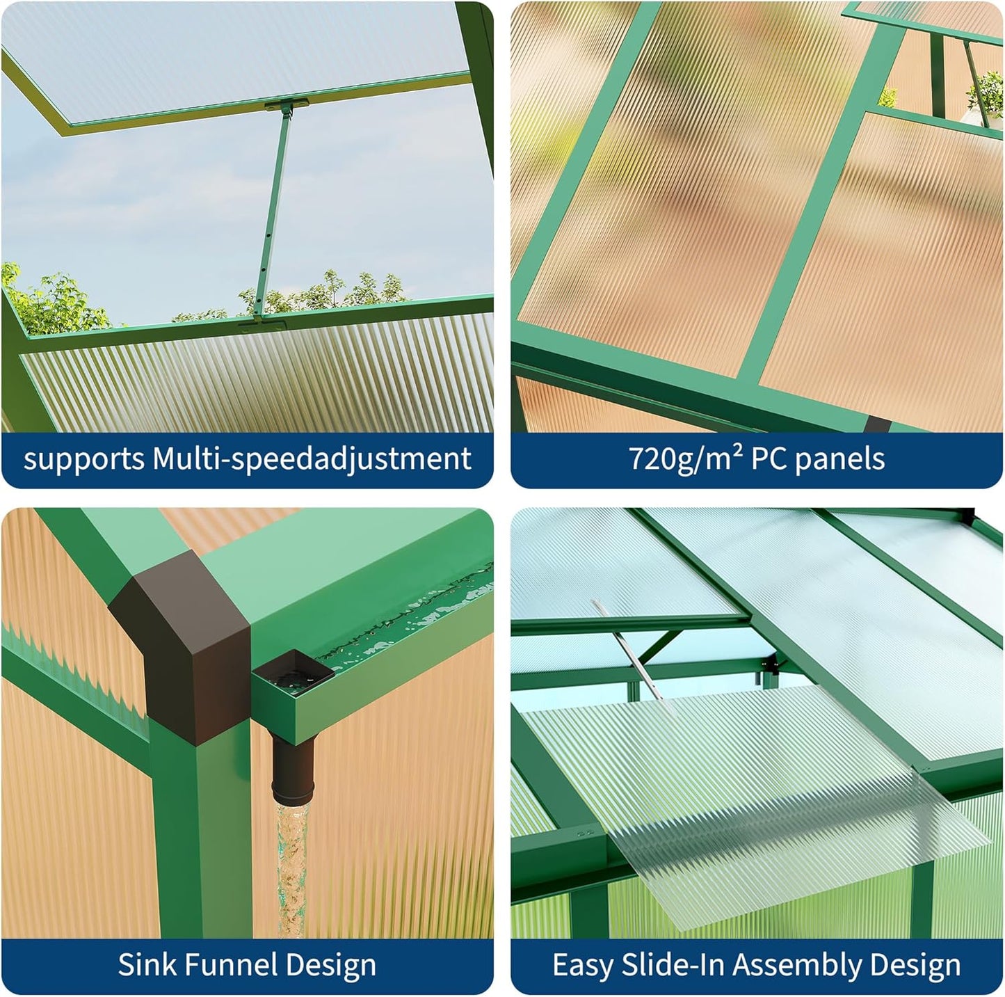 8x10 FT Greenhouse for Outdoors, Polycarbonate Flower Greenhouse with Roof Vent, Push-Pull Lockable Door, Aluminum Walk-in Greenhouses for Outside Garden Backyard, Patio, Lawn, Green