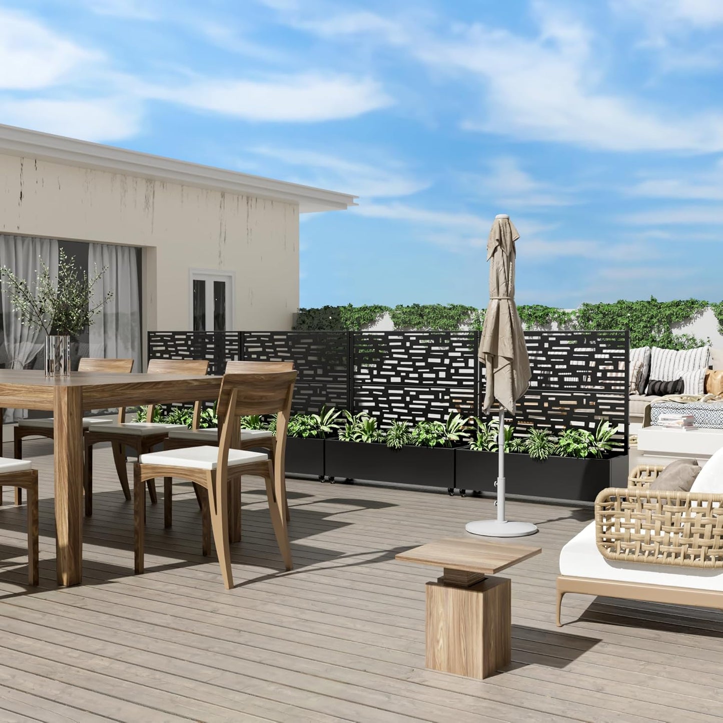 Casaphoria Metal Raised Garden Bed with Trellis and Wheels, 47"x47"x16" Planter Box for Climbing Plants, Vegetables & Vines, Features Drainage Holes and Privacy Screen (Black-Gerald)