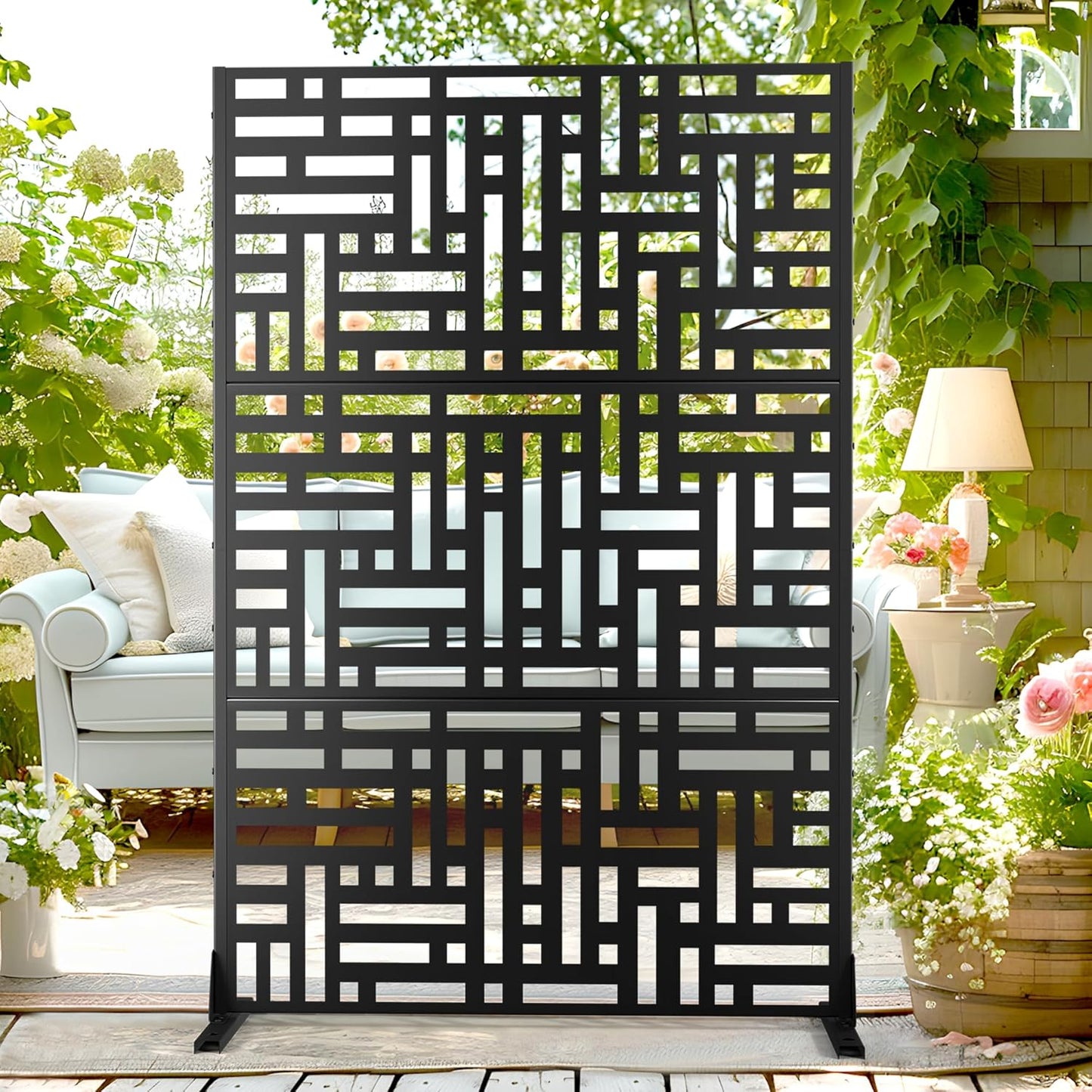 72" H×47" W Metal Privacy Screen Outdoor Privacy Screen Freestanding, Outdoor Privacy Screens and Panels for Patio Lawn Deck(Consists of 3 Panels)