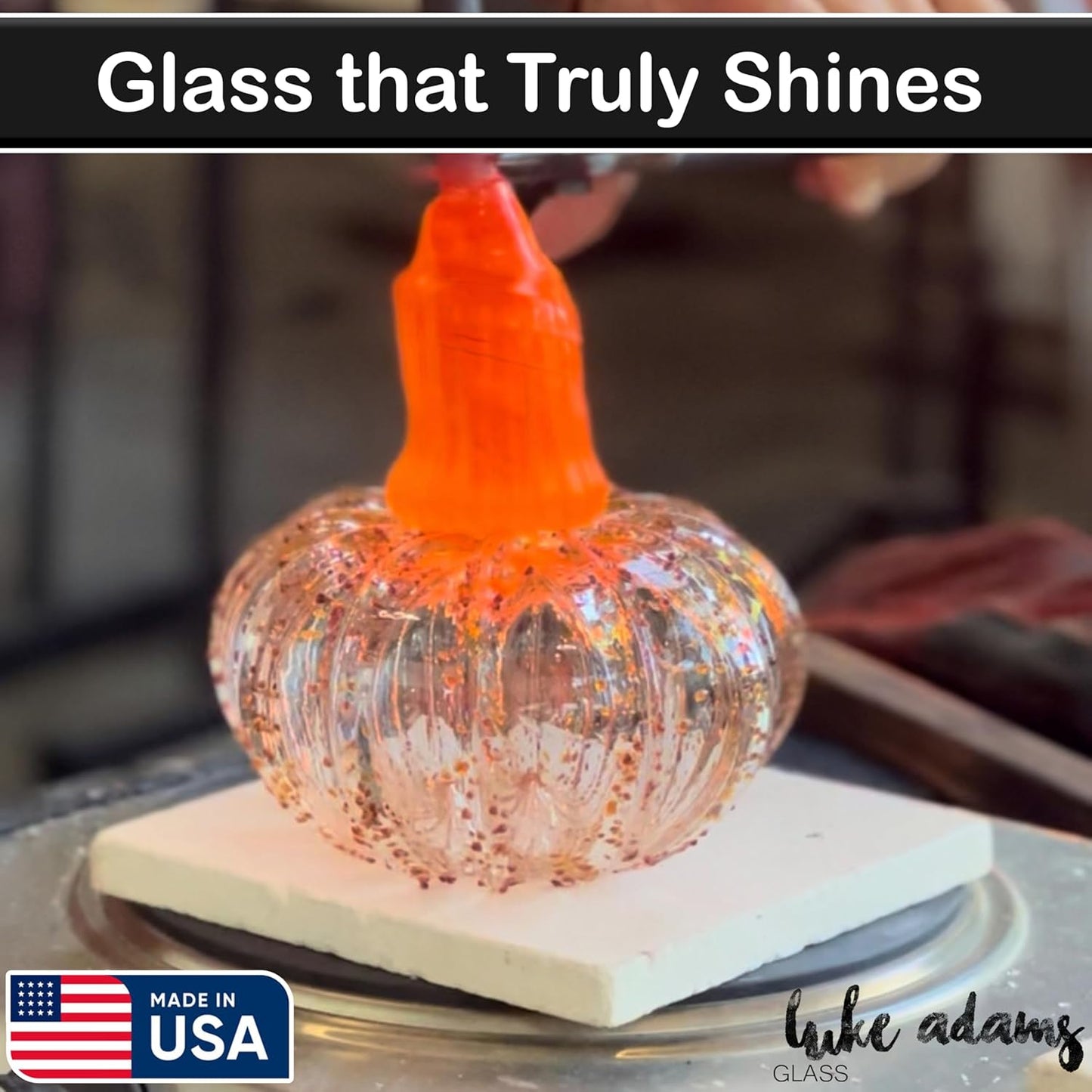 Luke Adams Glass | Handmade Glass Pumpkins | Handmade Table Top Home Decor (Squat, Green Tinsel)