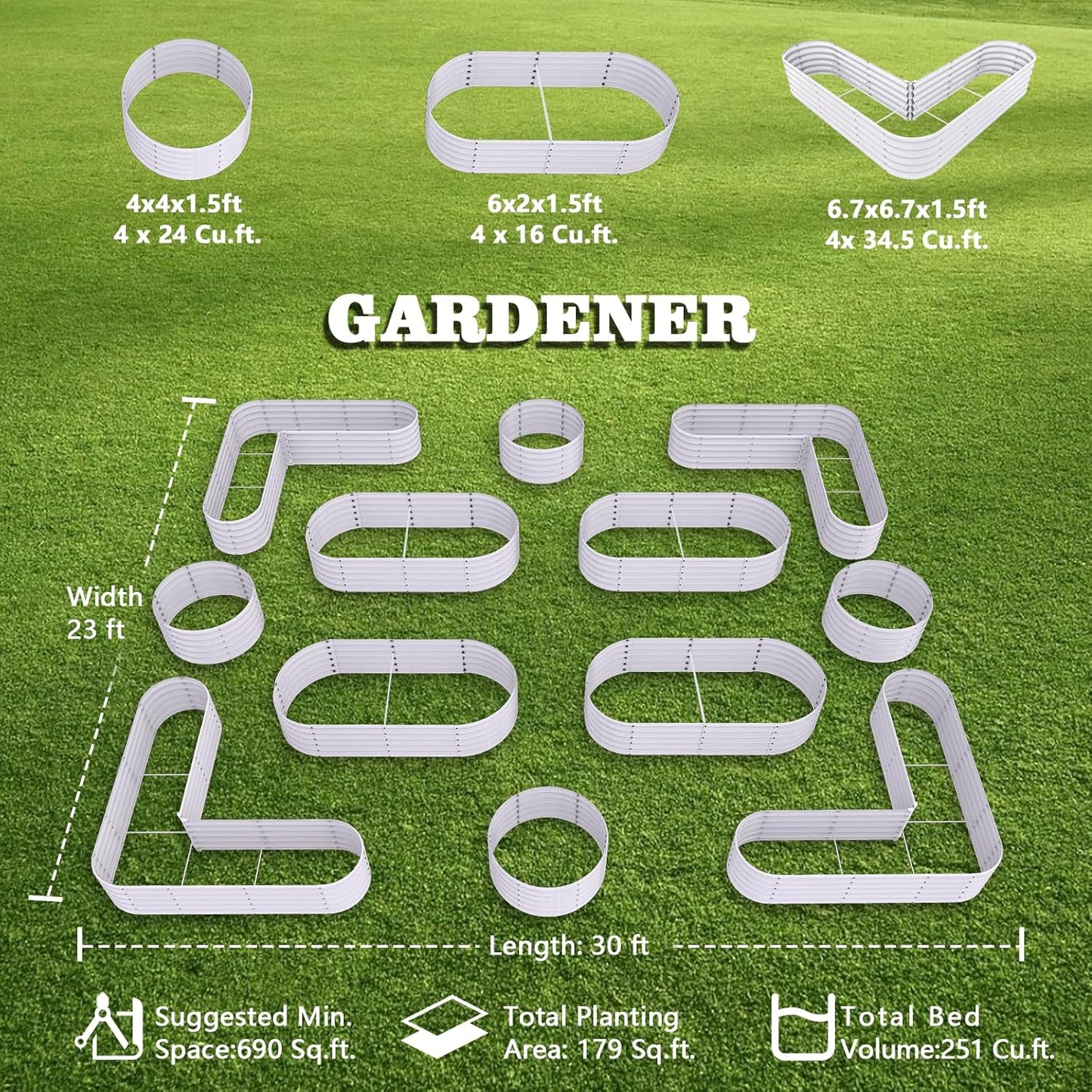 A ANLEOLIFE 12-Pack 4X4X1.5ft & 6X2X1.5ft & 81x81x18 in Deep Root Galvanized Raised Garden Beds Outdoor for Planting Vegetables Flowers Herb, Antique White