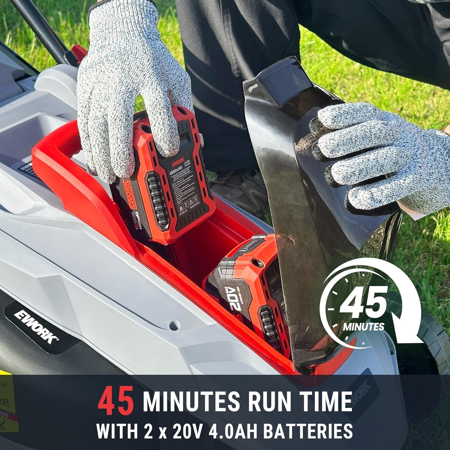 EWORK 40V 13-Inch Electric Lawn Mower Cordless, Brushless Motor, 5 Height Adjustment with 2 x 20V 4.0Ah Batteries and Charger, Battery Powered Walk-Behind Lawn Mowers Suitable for Garden, Small Yards