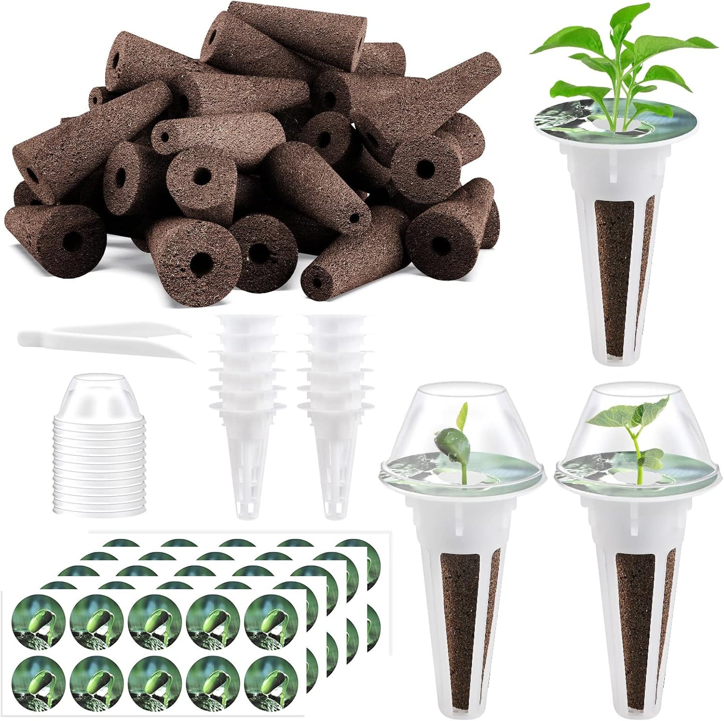 125 Piece Hydroponic Pods Kit: Grow Anything with 50 Grow Sponges, 12 Baskets, 12 Domes, 50 Labels, 1 Tweezer - Compatible with All Hydroponics Brands