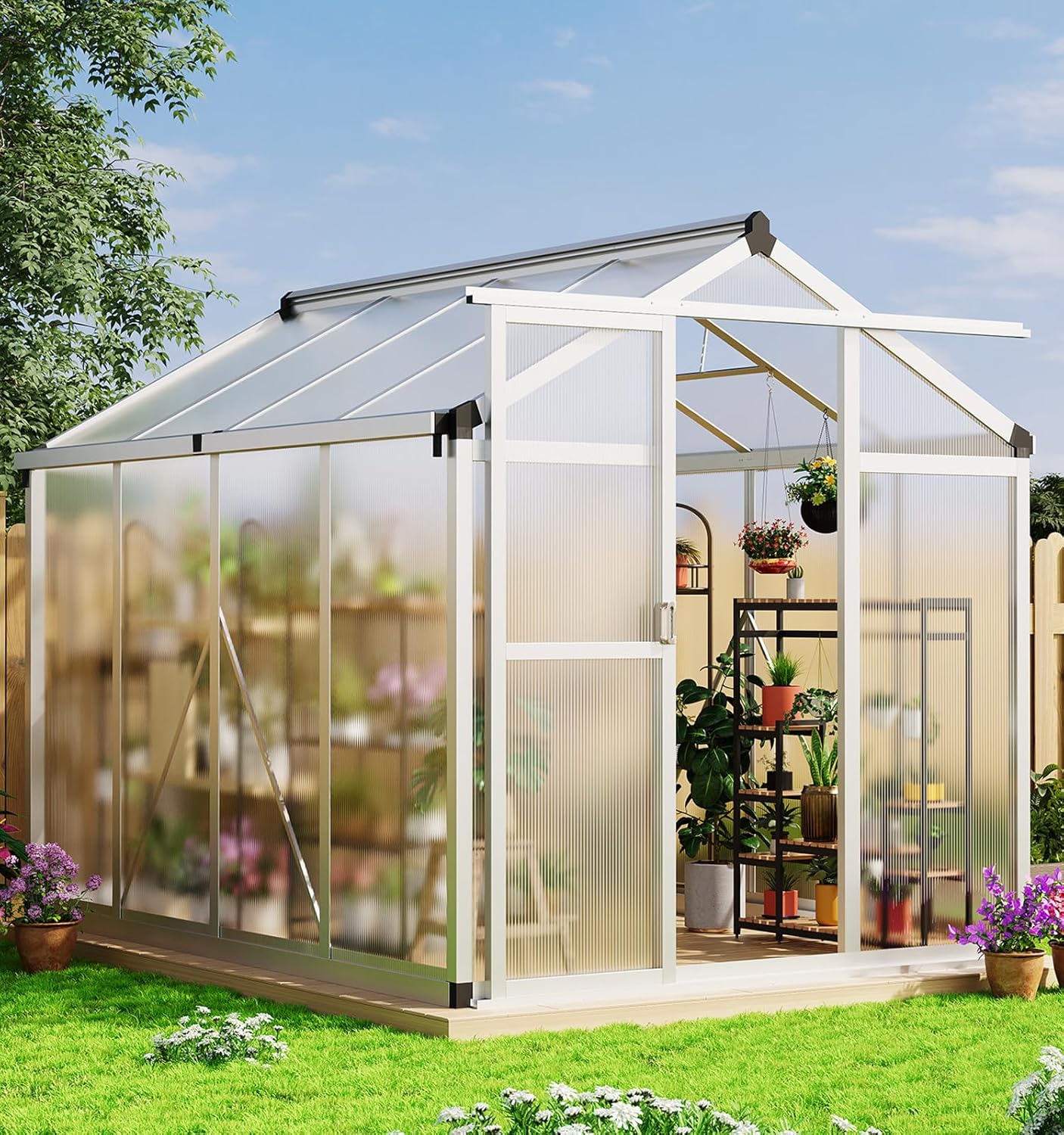 6x8 FT Greenhouse for Outdoors, Aluminum Greenhouse with Quick Setup Structure and Roof Vent, Polycarbonate Greenhouses Heavy Duty, Large Walk-in Green House for Winter Garden, Backyard, Patio, Lawn