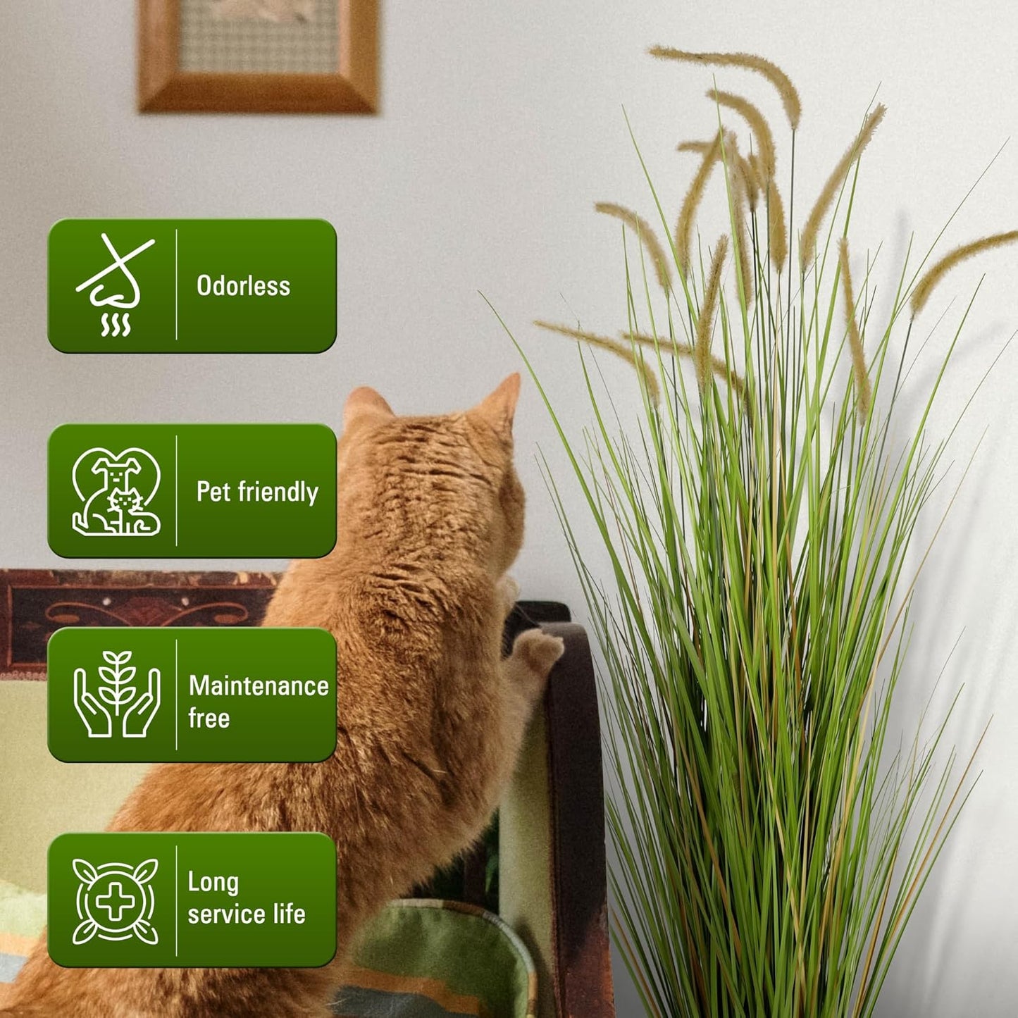 KOL Artificial 5ft 2-Pack Horsetail Reed Grass, 59in Tall Artificial Indoor Outdoor Fake Grass Plant, Home Office Decorative Artificial Plants in Pot Faux Plant Greenery, Wedding Decor Grass