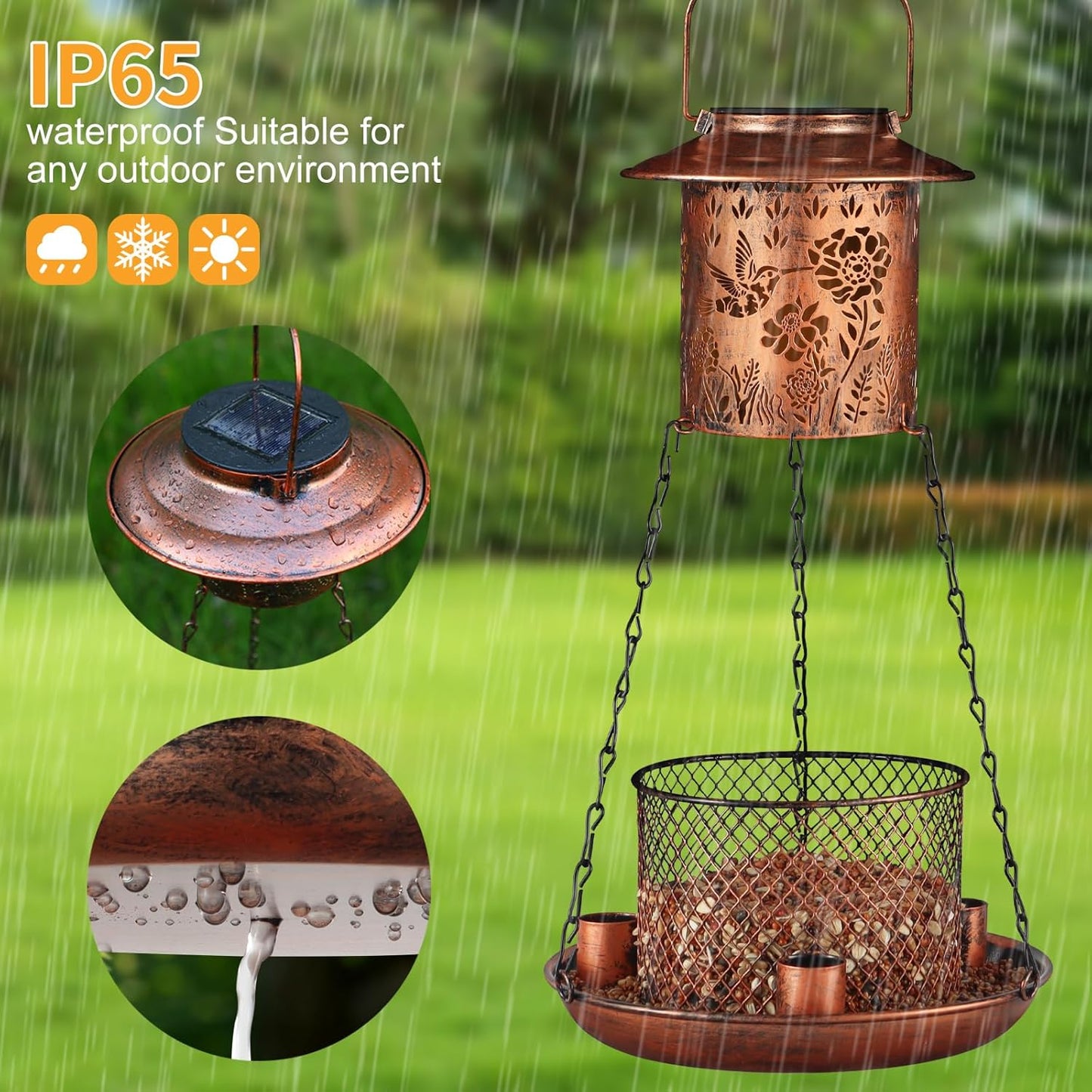 Hummingbird Solar Bird Feeder for Outdoor Hanging Gifts for Women Mom Grandma Metal Wild Birdfeeder Garden Lantern Decor Lanterns Outside for Yard, Patio, Lawn, Pathway, Landscape