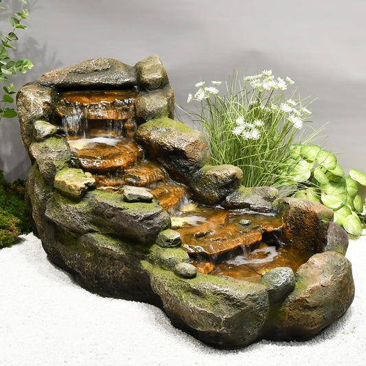 42.1" L Garden Water Fountain Outdoor, Floor Standing Mutiply Tiered Rock Outdoor Fountains with LED Lights and Pumps for Garden, Backyard, Porch, Patio and Home Art Decor