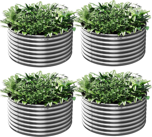 4 Pack 3x3FT Round Galvanized Raised Garden Bed Outdoor,Metal Garden Bed for Vegetables,Steel Raised Beds for Gardening,Above Ground Garden Box for Flower