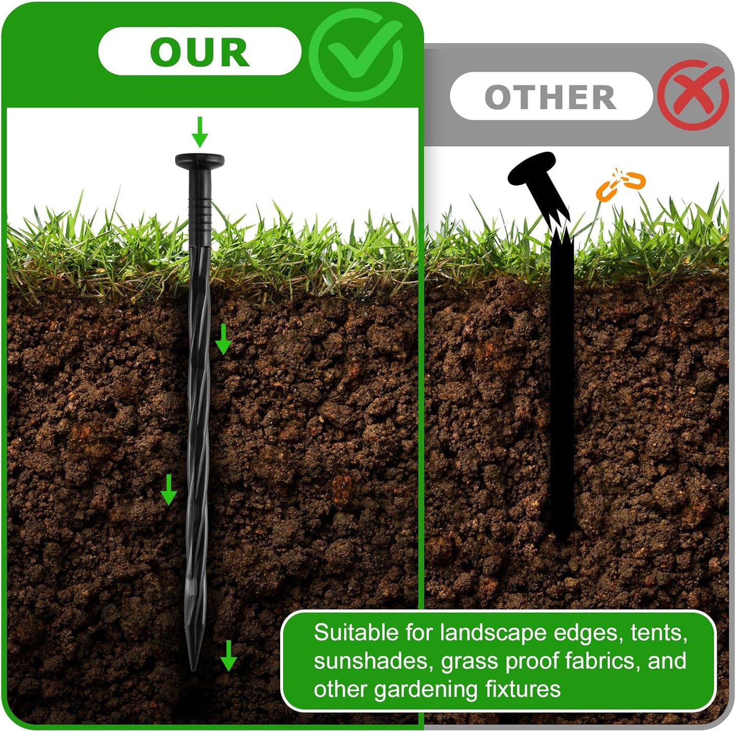 300Pcs 8-Inch Plastic Landscape Edging Spikes, Spiral Anchoring Nails for Weed Barrier, Paver Edging, Landscape Edging, Artificial Turf, Grass Pathways, and More