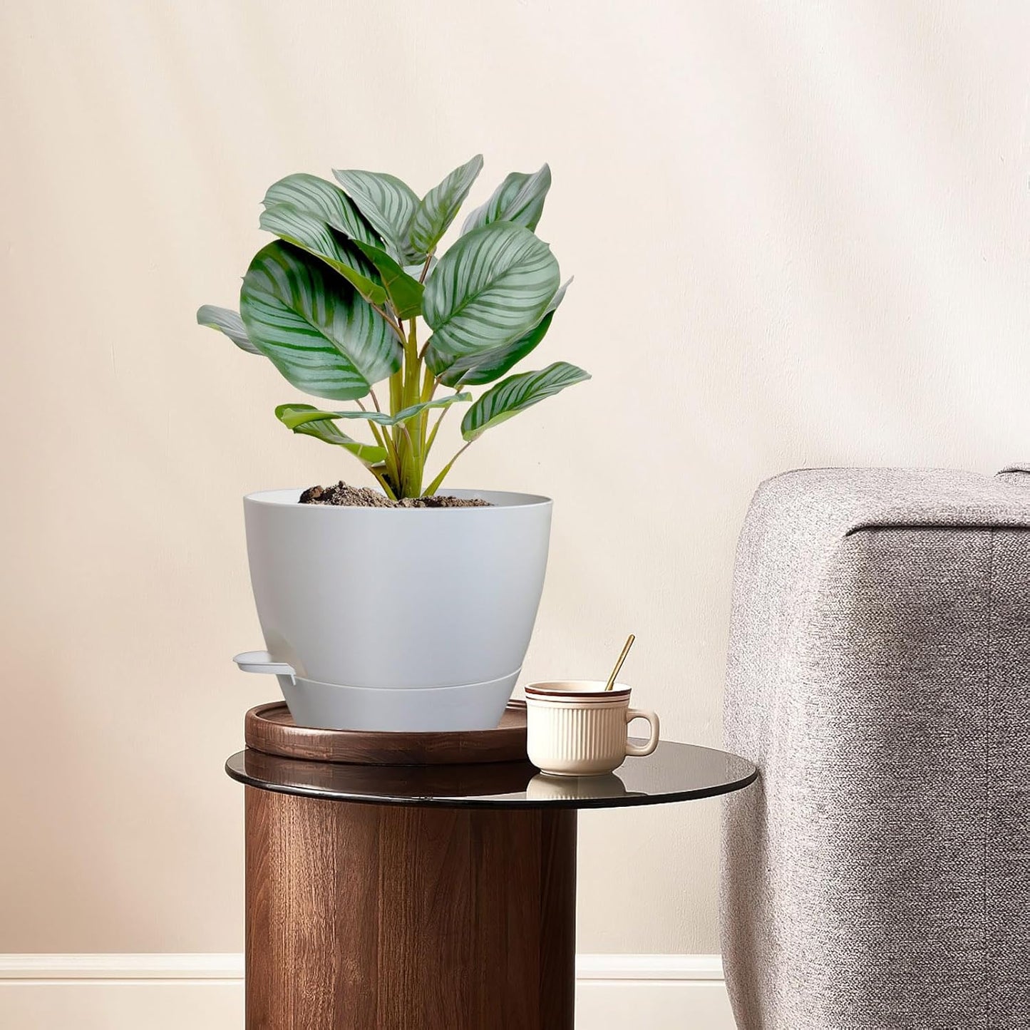 8 inch Self Watering Pots, Planter, Plant Pots with Mesh Drainage Holes for Indoor Outdoor House Plants and Garden, 2 Pack Plastic Flower Pots with Deep Reservoir for Patio Porch, White