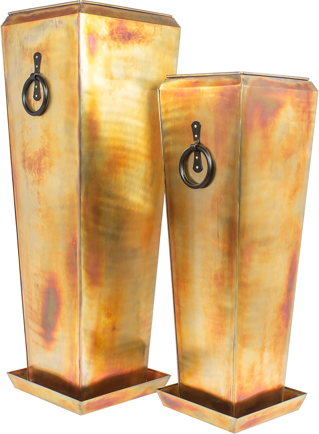 H Potter Patio Deck Indoor Outdoor Garden Flower Planter Set of 2 Rustic with Tray