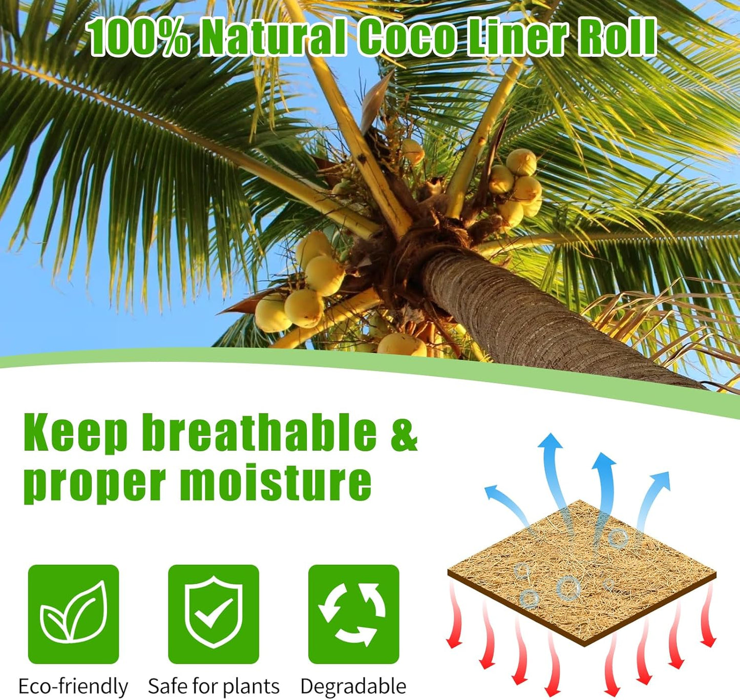 Coco Liner Roll 24x80 Inch, Natural Coconut Liners for Planter Flower Basket, Thick Coco Fiber Mat for Hanging Basket, Garden Decoration, Animal Pet Pads, Reptile Carpet