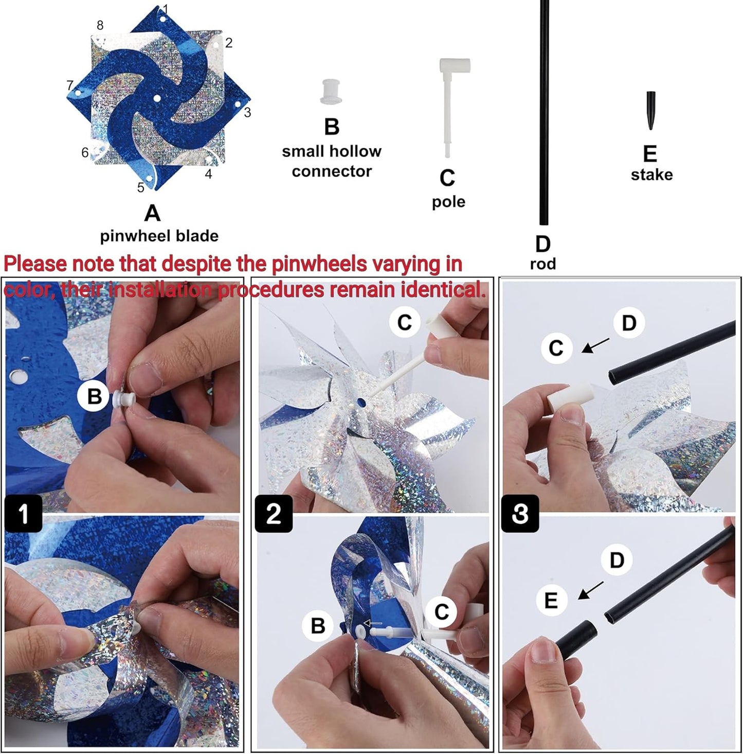 Hausse 10 Pack Reflective Pinwheels Wind Spinner, Extra Sparkly Pinwheel with Stakes, Bird Repellent Blinder Devices Deterrent to Scare Birds Away from Yard Patio Farm Garden, Transparent Rainbow