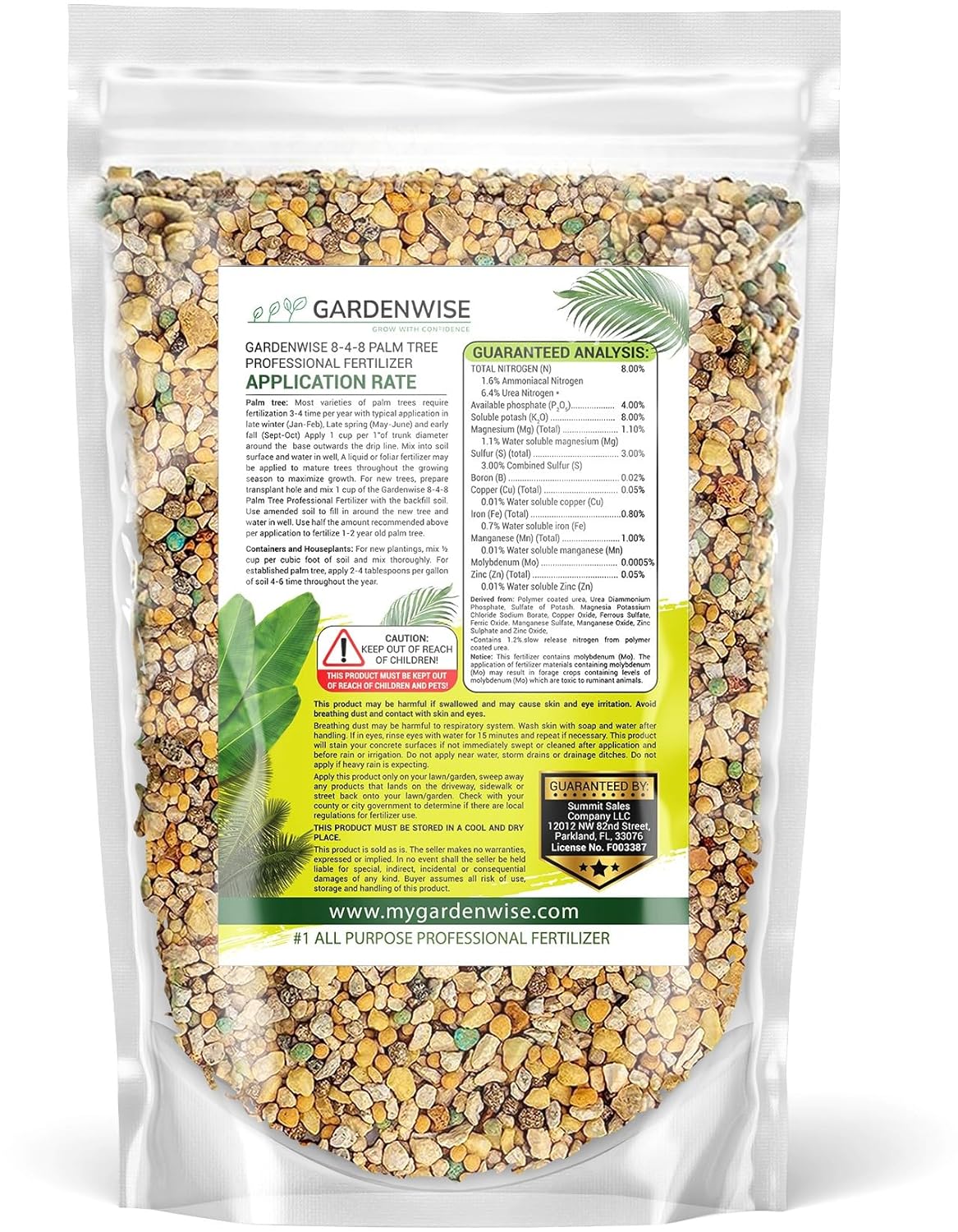 8-4-8 Professional Palm Tree Fertilizer Plant Food; for Indoor Potted Plants and Outdoor Landscape Palm Trees; Quick-Release Nitrogen Fertilizer and Continuous Feeding (1/2 Quart)