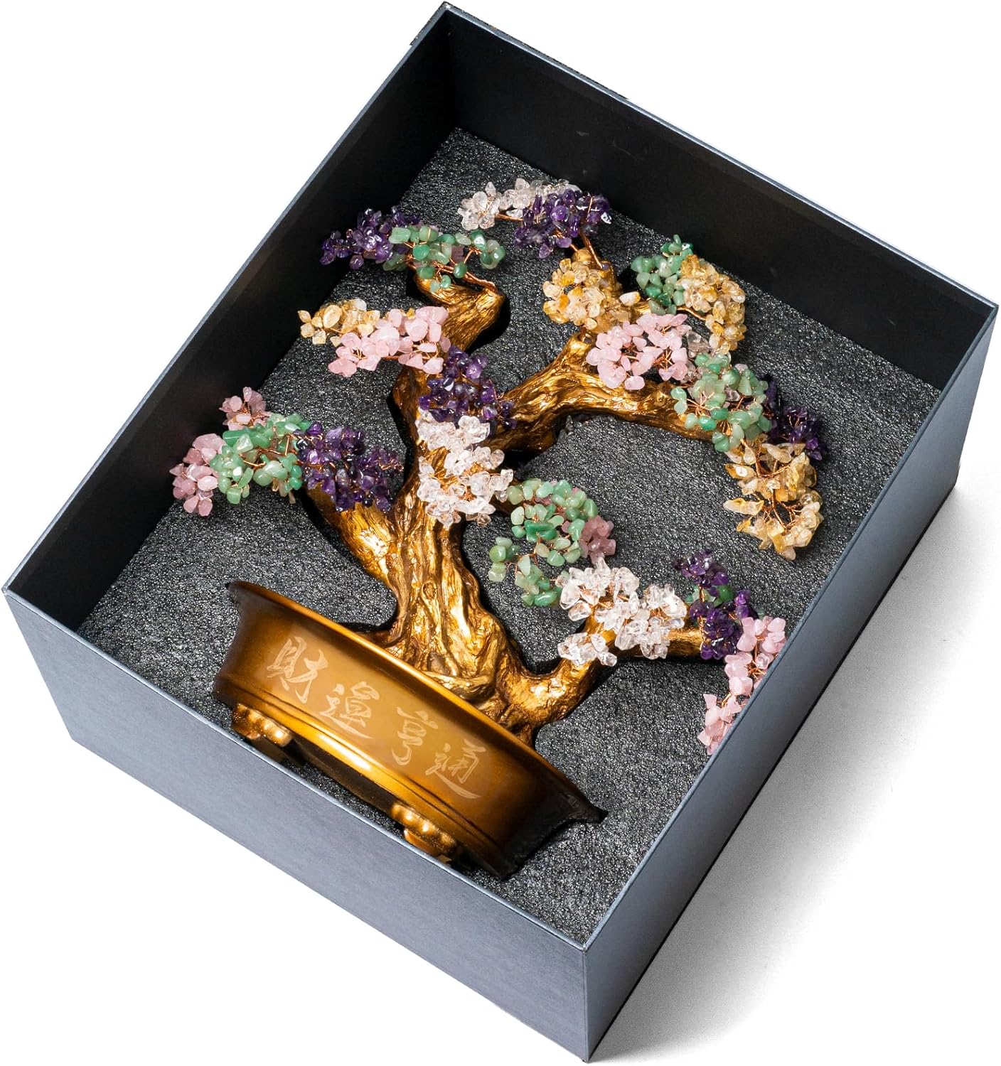 Natural Chakra Gemstone Crystal Bonsai Tree of Life（1,350 Gemstone Count） Large Feng Shui Money Tree for Luck and Wealth Desk Decoration 20 Inches