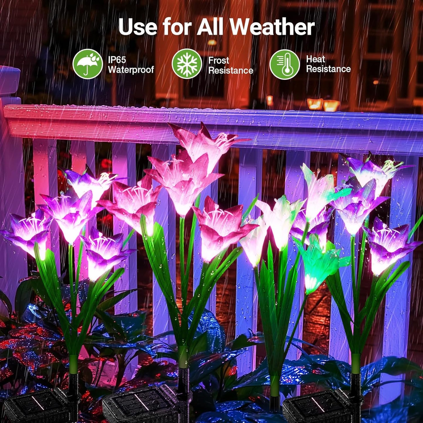 KOOPER Outdoor Solar Lights, 8 Pack Solar Garden Lights with Bigger Lily Flowers, Waterproof 7 Color Changing Outdoor Lights - Bigger Solar Panel for Outdoor Patio Yard Garden Decoration