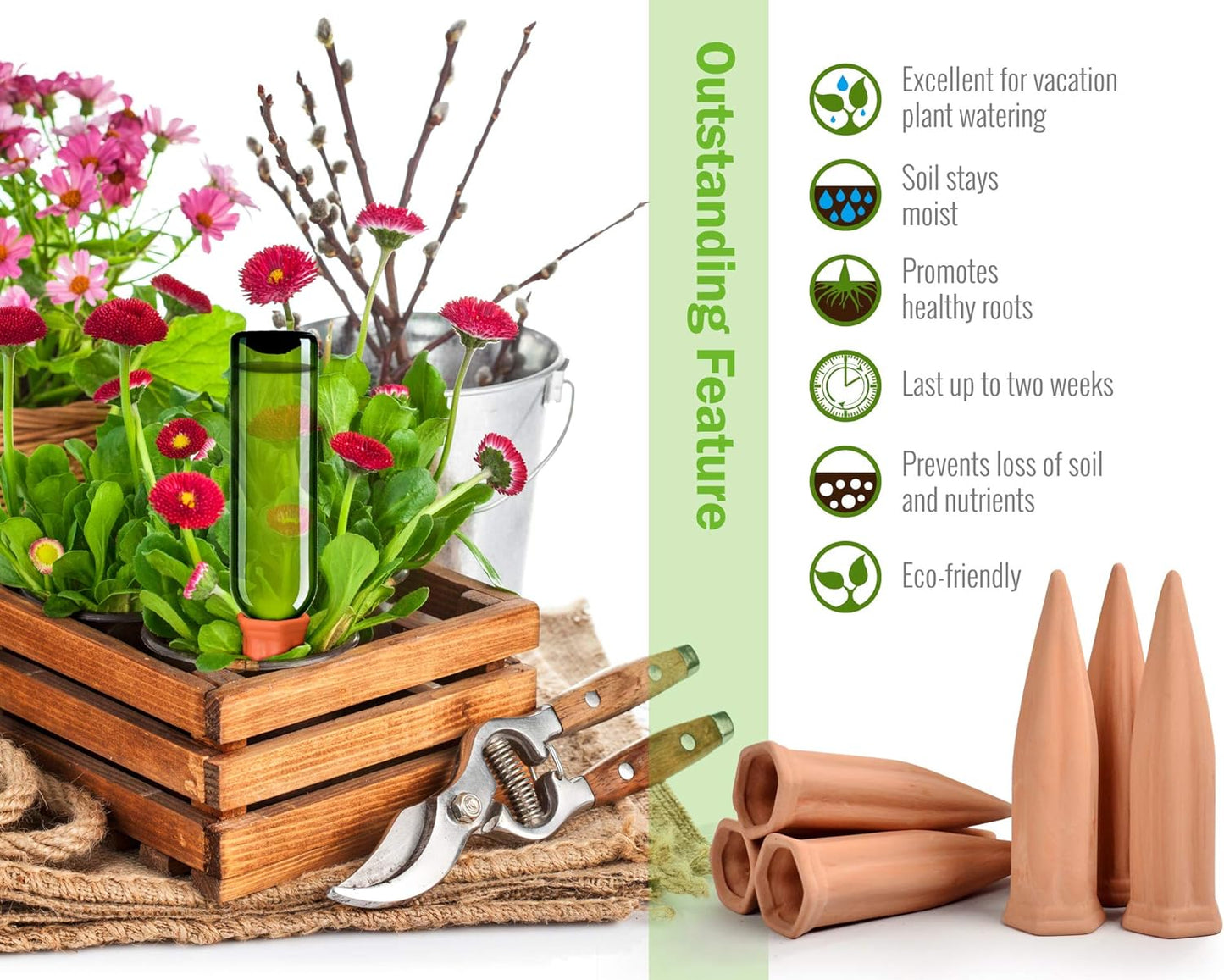 B SEPOR Ceramic Plant Waterer Terracotta Self Watering Spikes for Vacation or Holiday (10Pack)