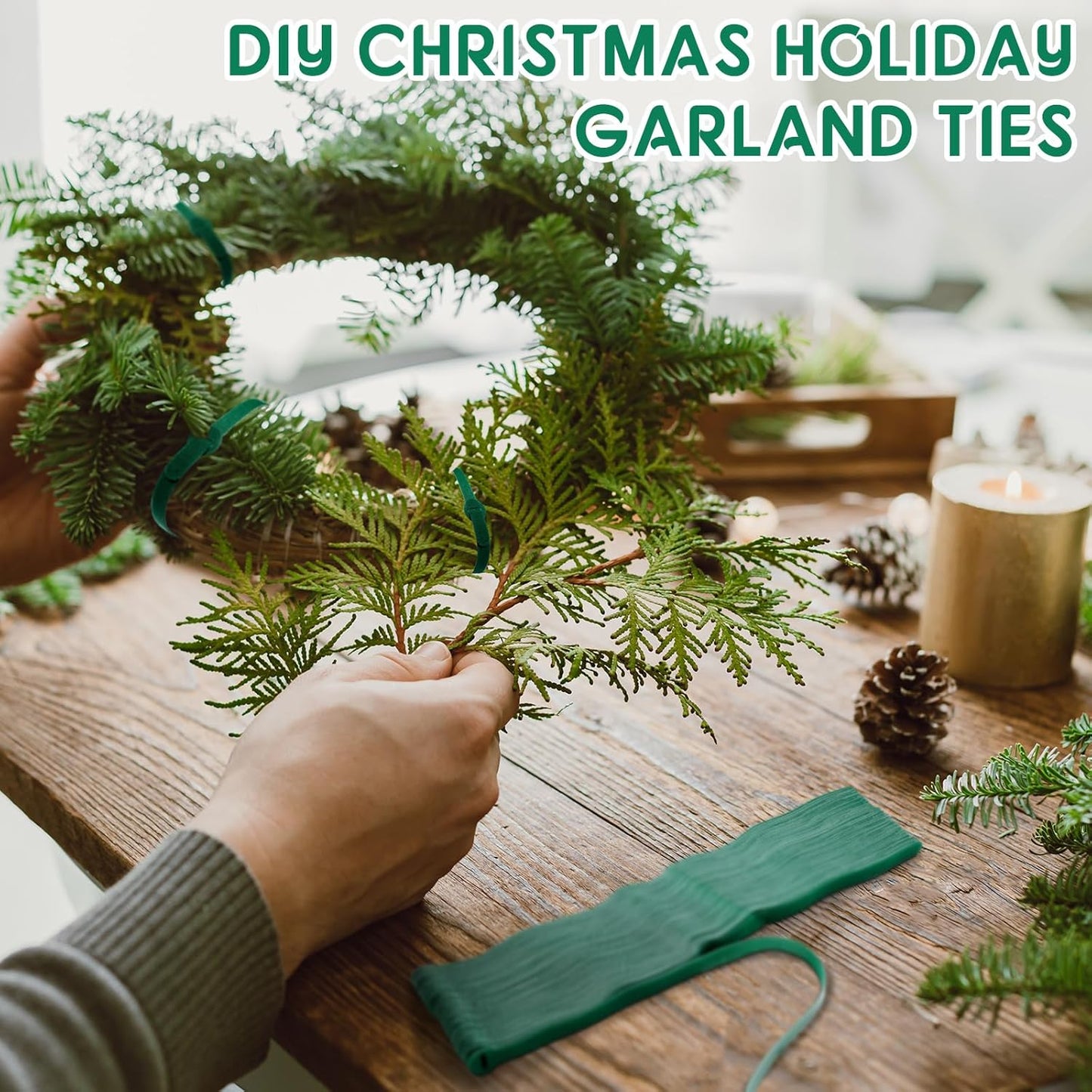 80 Pcs 16 Inch Christmas Garland Ties Green Adjustable Holiday Banister Ties Reusable Fastener Strap Nylon Garden Plant Cable Strap Christmas Tree Wreath Hook Loop Organizer for Home Office