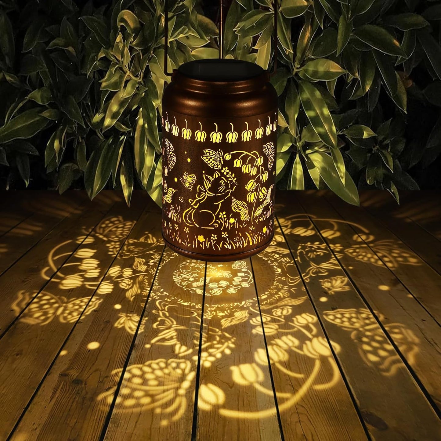 Solar Lanterns Outdoor Waterproof Hummingbird Garden Decor Christmas Gifts for Women Mom Grandma Hanging Lights Metal Decoration Outside for Yard, Patio,Backyard,Porch(Cat and Butterfly)