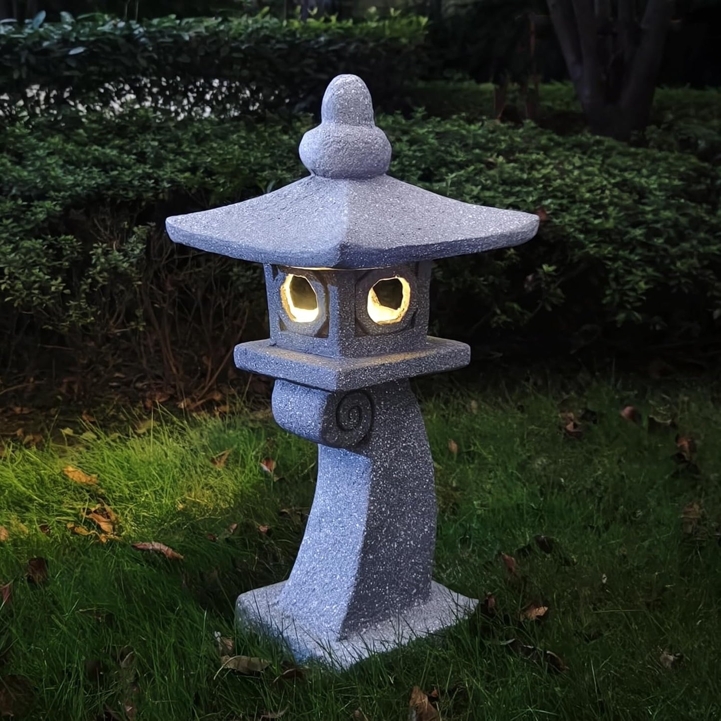 ZOEJADE 28" H Large Solar Zen Asian Pagoda Lantern Garden Outdoor Statue Japanese Palace Lantern with Solar Light for Lawn Yard Pond Patio Temple Court Decor Meditator Stylite Garden Figurines