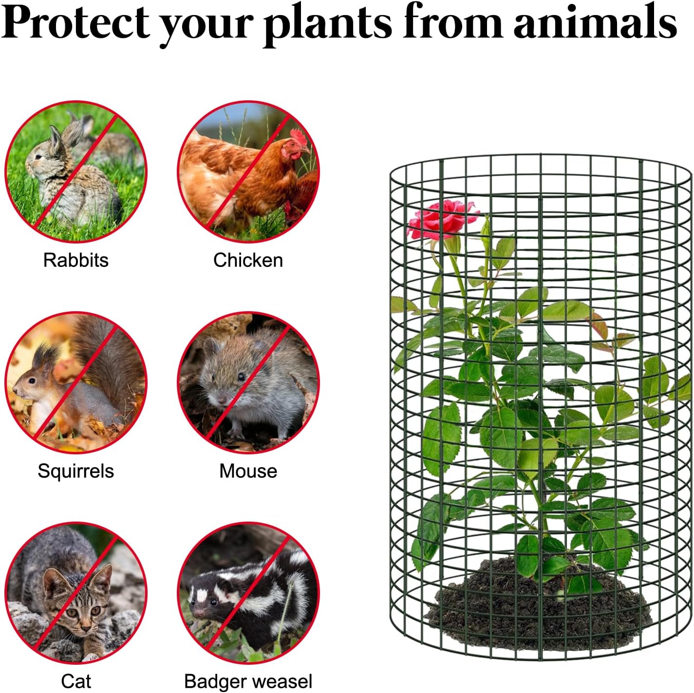 18 Pcs 24'' x 12'' Large Wire Plant Protector from Animals, 6 Pack Metal Plant Cage Chicken Wire Cloche with Ground Stakes and Nylon Tie to Keep Animals Out, Garden Protection Bunny Barricade