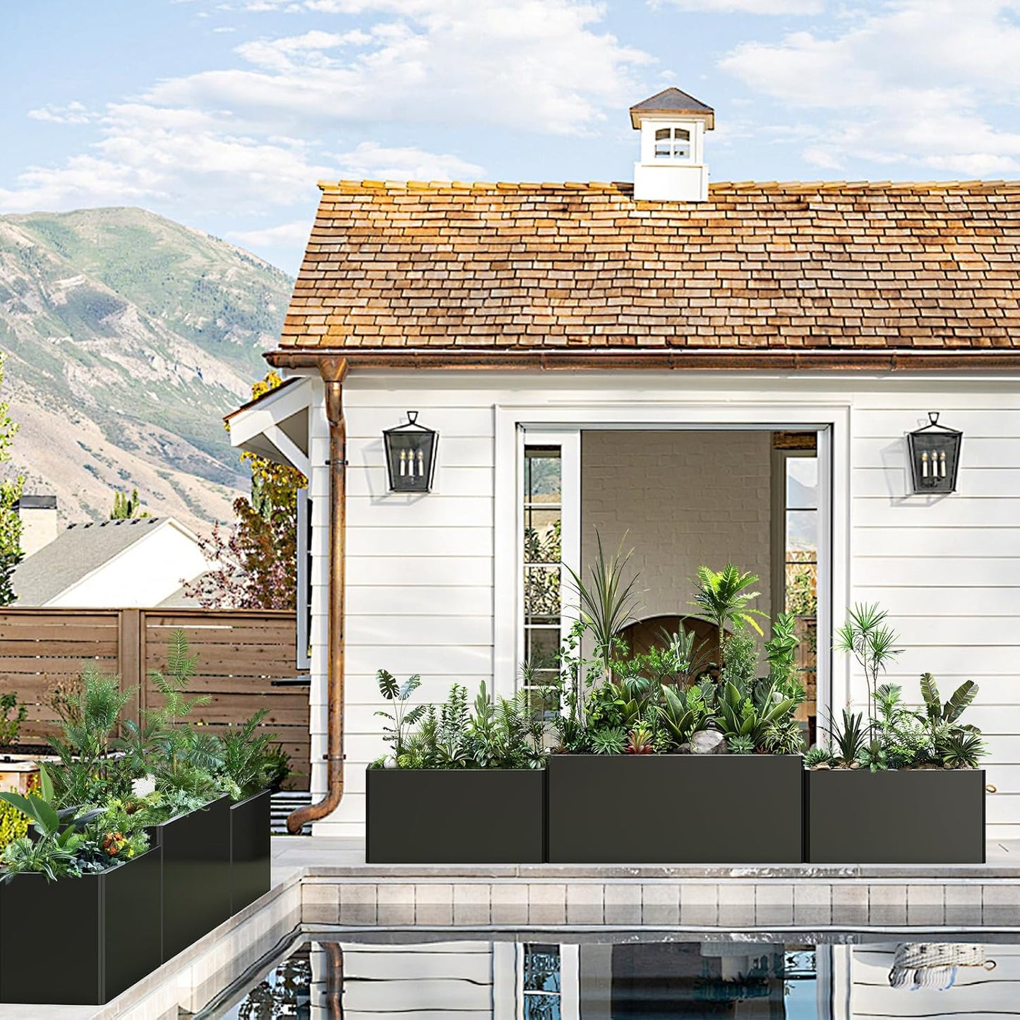 Metal Planter Box - Heavy Duty Rectangular Trough, All-Weather Rust-Resistant Design with 6 Drainage Holes | Large 36x15x15 Inch for Patio, Porch & Garden | Black