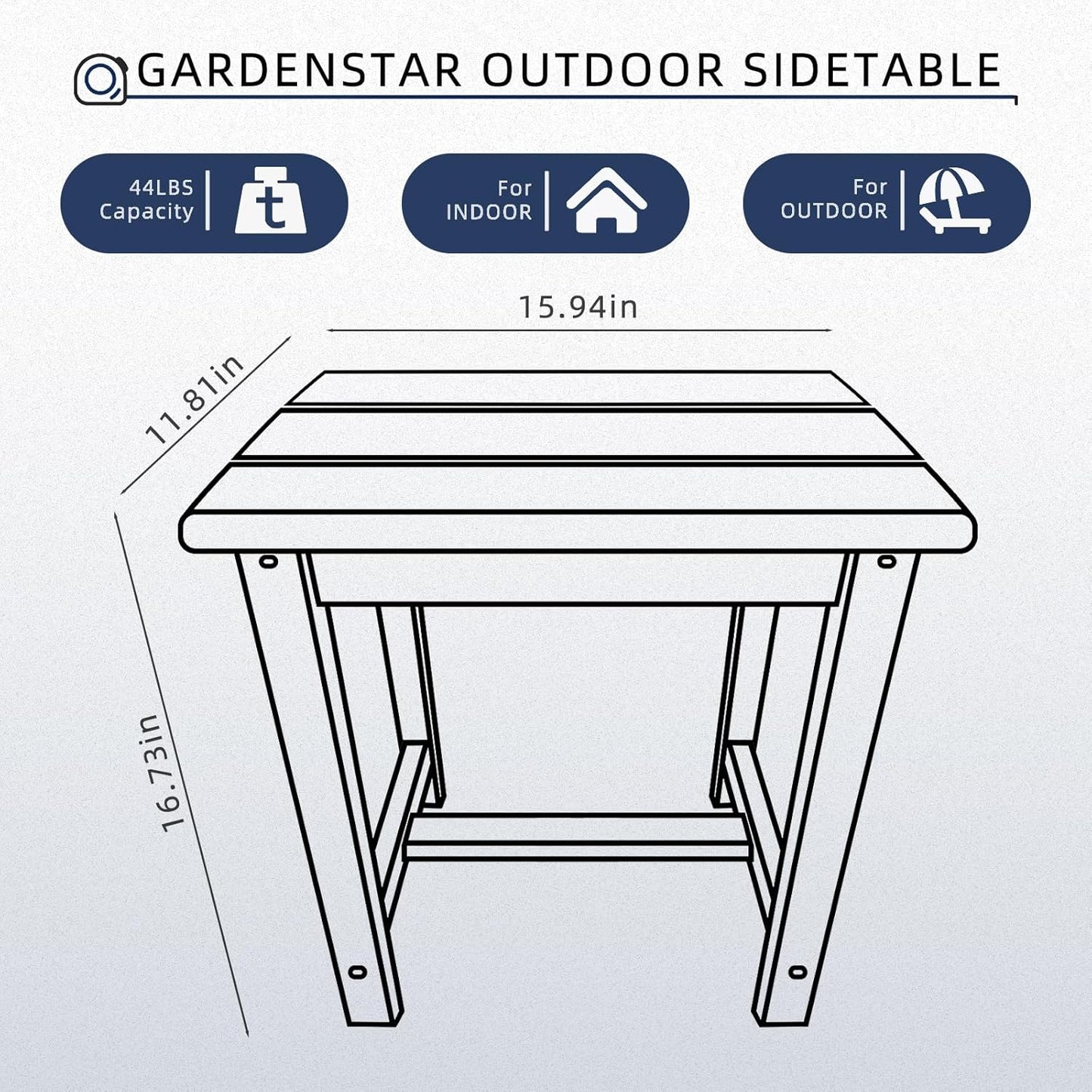 Adirondack Square Side Table,one-Tier Outdoor end Table, Patio Side Table for Pool,Porch,Backyard,Relaxing Companion (Blue)