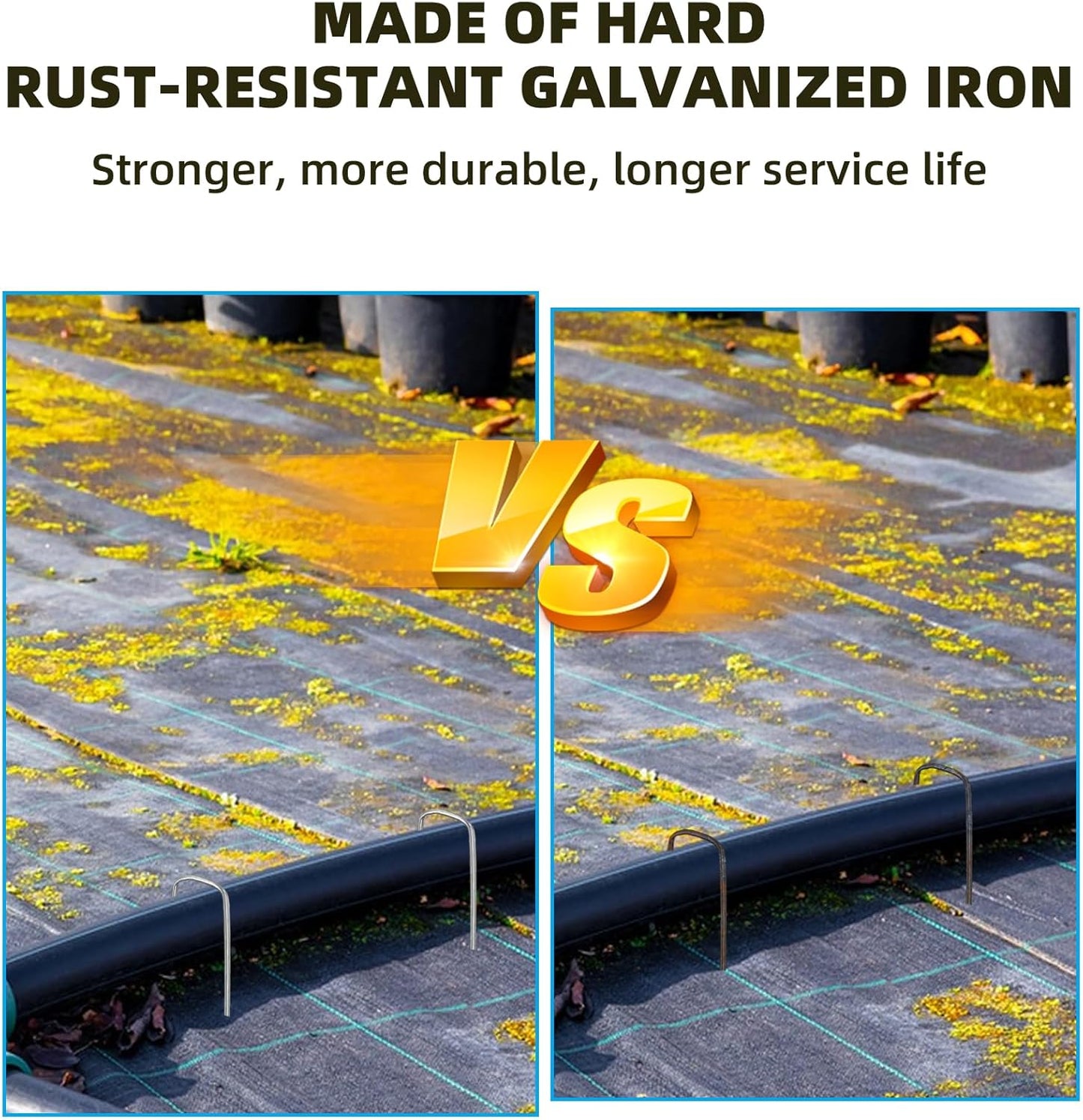 50 Pack Sturdy Garden Landscape Staples, 6 Inch Galvanized Steel Sod Pins Anti-Rust Stakes for Weed Barrier, Christmas Decorations and Landscaping Fabric.