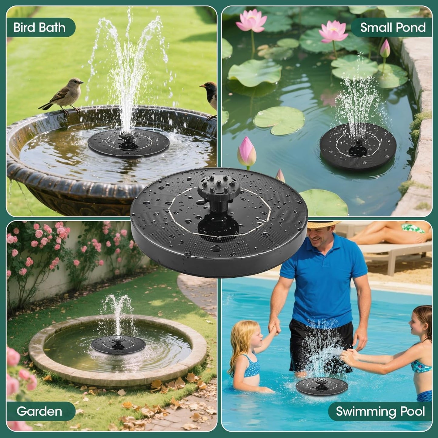 1W Solar Bird Bath Fountain Pump, Solar Fountain, Solar Powered Water Pump, Outdoor Water Fountain with 6-in-1 Nozzles, Free Standing Floating Solar Powered for Bird Bath, Garden, Pond, Pool, Outdoor