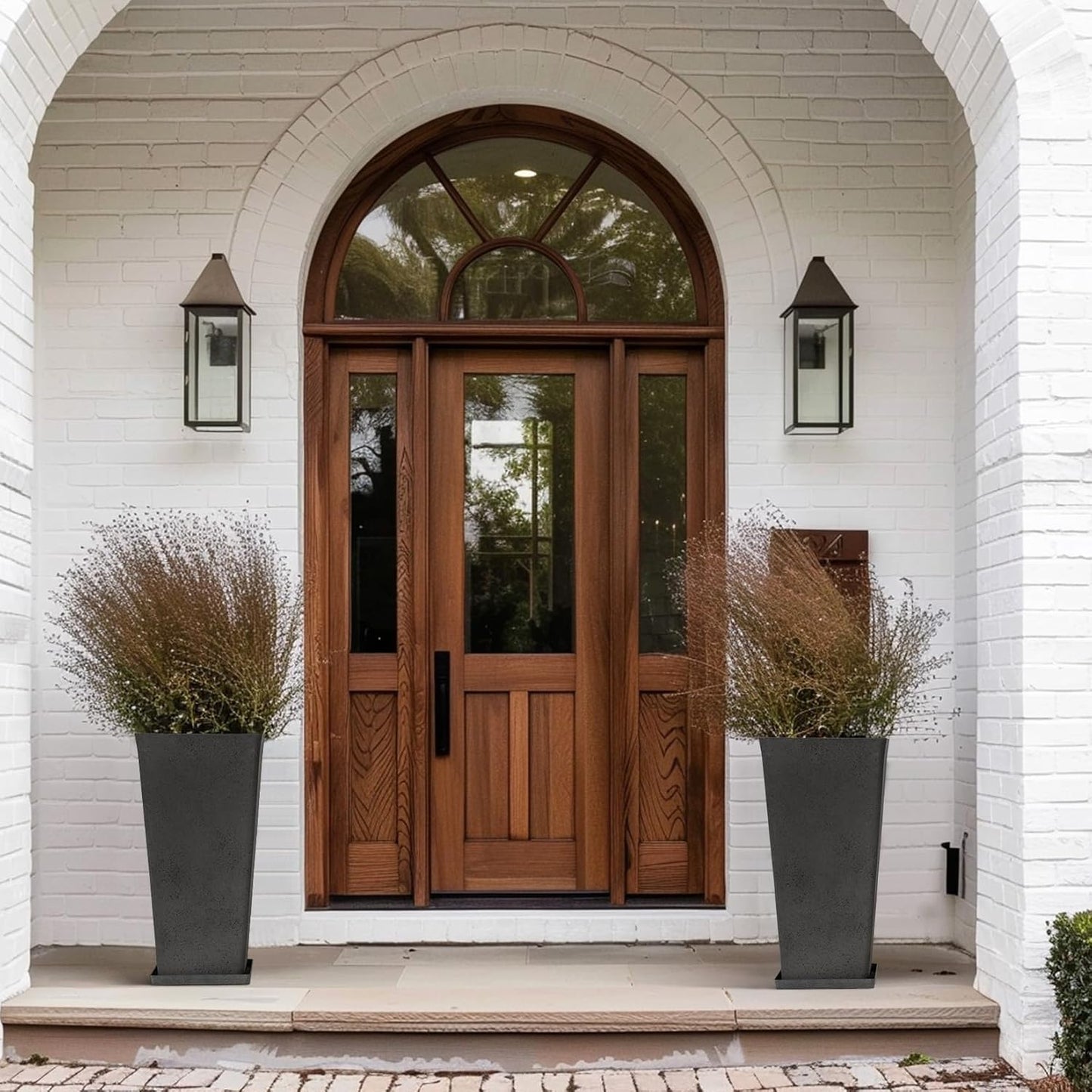 LA JOLIE MUSE 30 Inch Tall Planters for Outdoor Plants, 2 Sets Concrete Grey, Tall Outdoor Planters, Modern Square Outdoor Planters, Tall Large Planters for Front Door, Patio and Deck