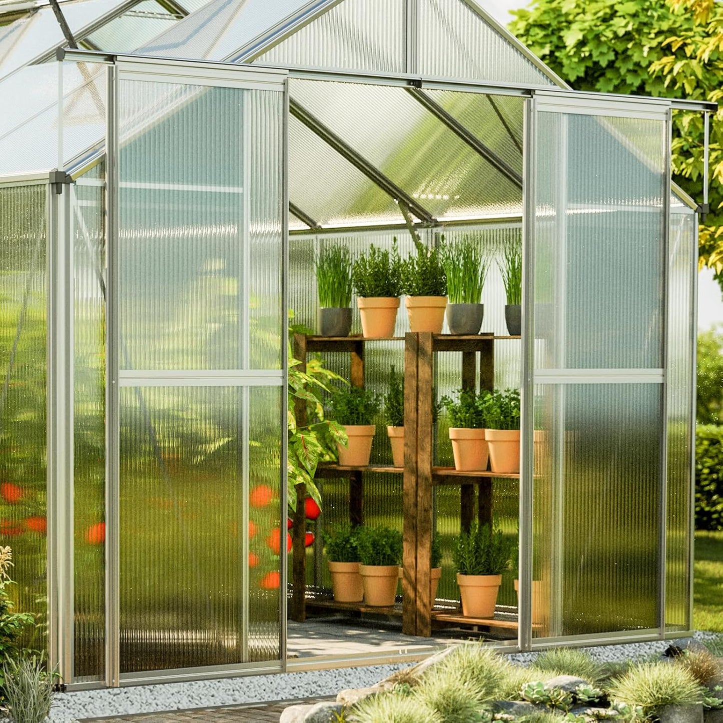 Greenhouse Topas 5 Aluminum Frame 7.4 x 10.6 ft with Approx. 6 mm Polycarbonate Panels