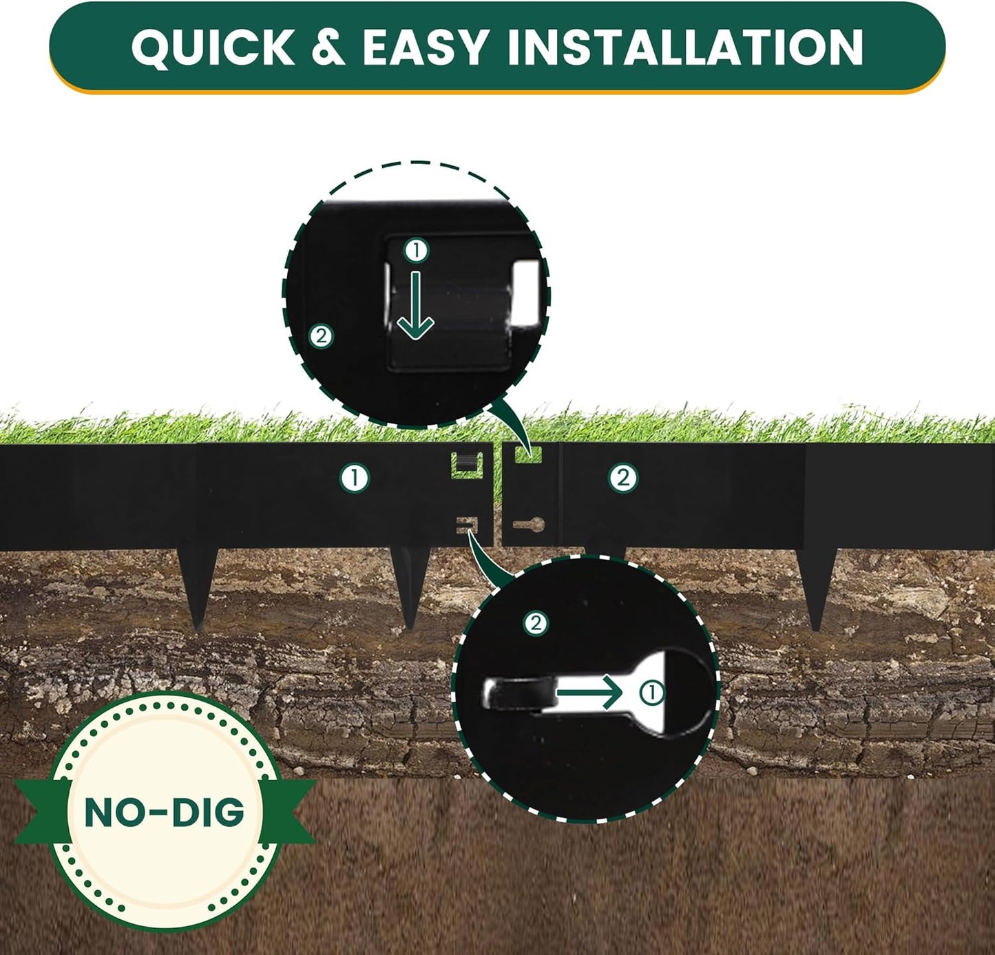 5 Pack Metal Landscape Edging, 42”L x 7”H Black Bendable Steel Lawn Garden Edging Border, No Dig Edging for Landscaping Yard Pathway (16.5 Ft Total)