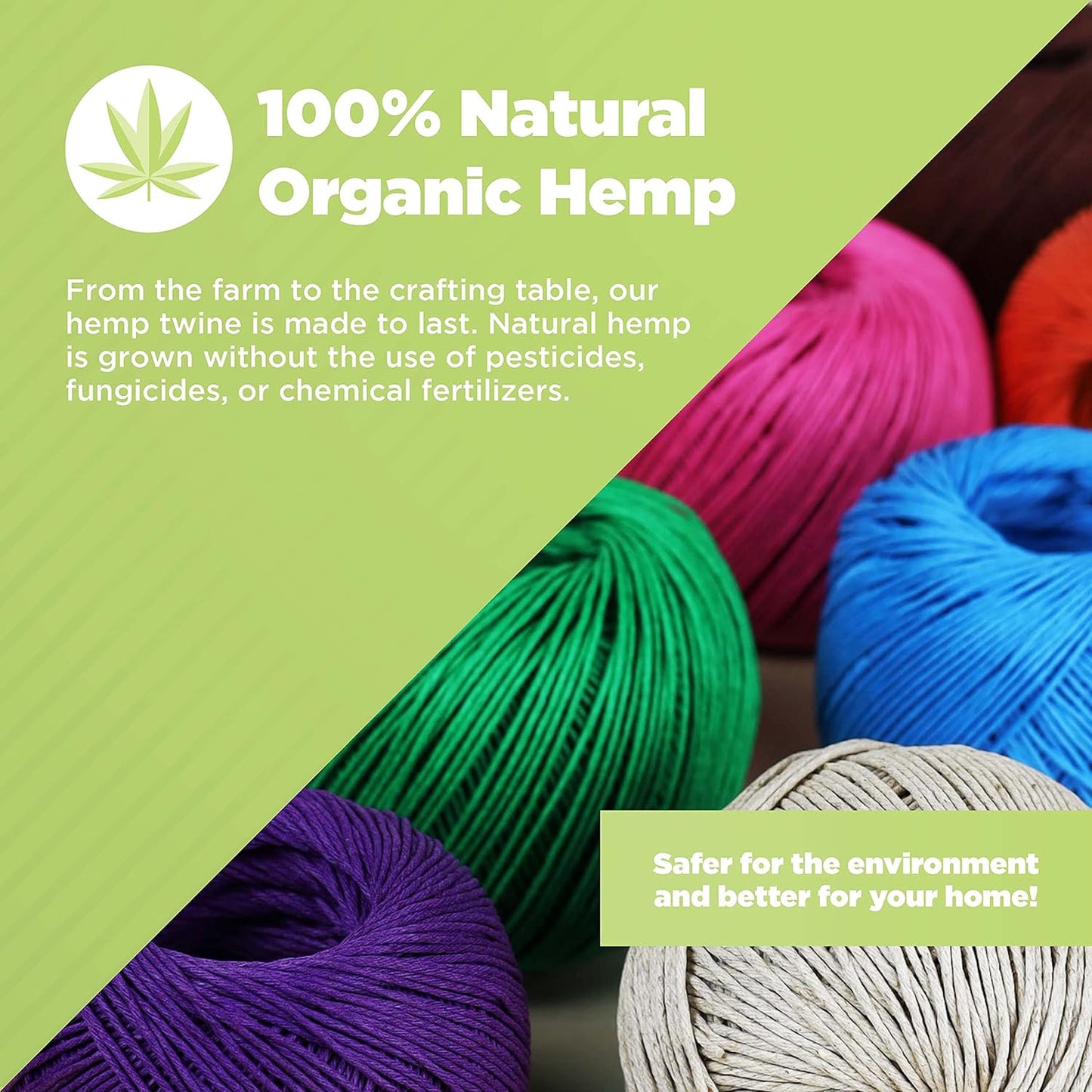 Hemp Twine for Gardening - Twine for Crafts - Organic Natural Hemp String for Jewelry Making - Strong Durable Cord for Decoration, Macrame + Cooking - 1MM, 100G/430 Ft. - 20 lb. Test Strength - Rasta