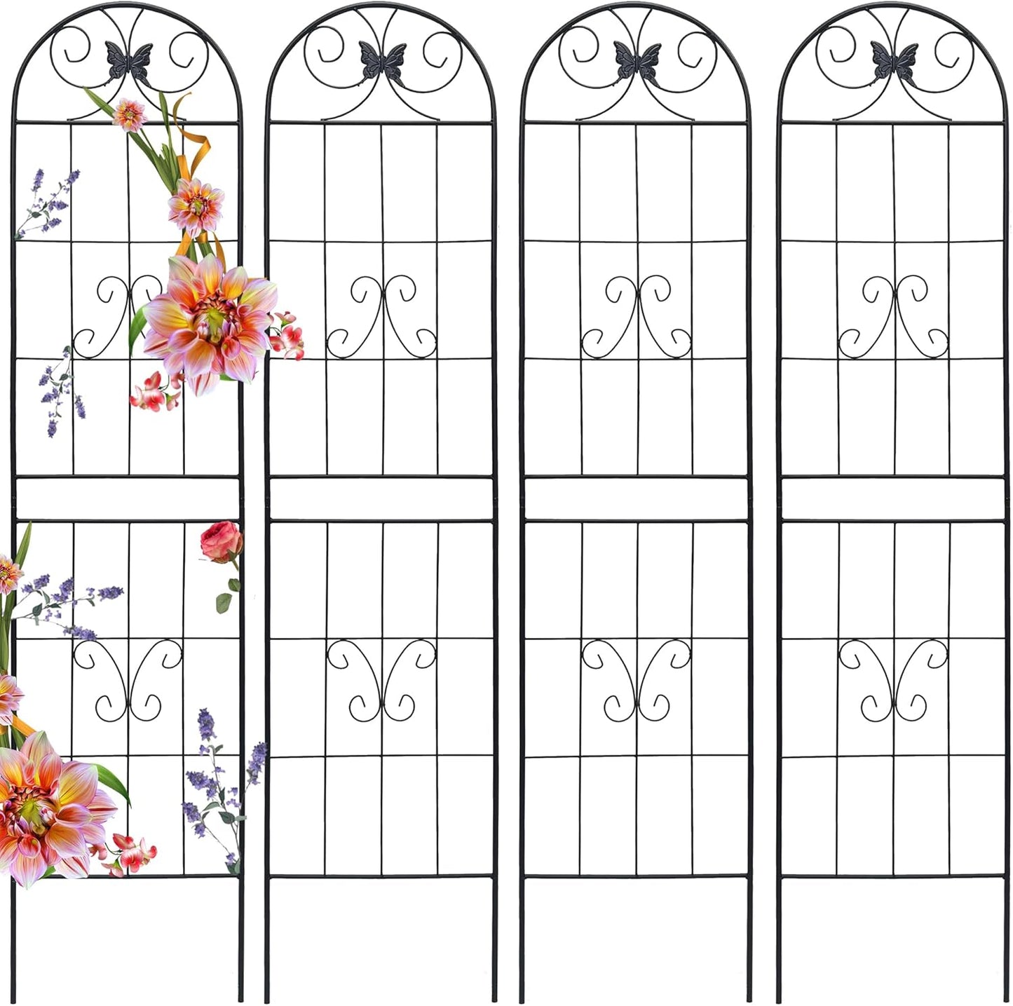 4 Pack Garden Trellises with Black Metal Coating, Trellis for Climbing Plants Outdoor, Roses, Vegetables, Vines, Cucumbers-19.7×86.7 inches.