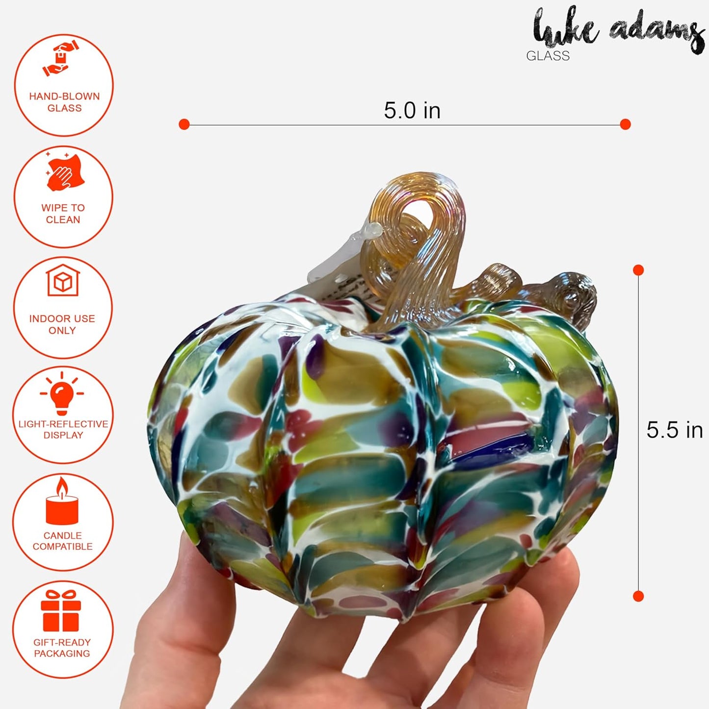 Luke Adams Glass | Handmade Glass Pumpkins | Handmade Table Top Home Decor (Squat, Jewel)