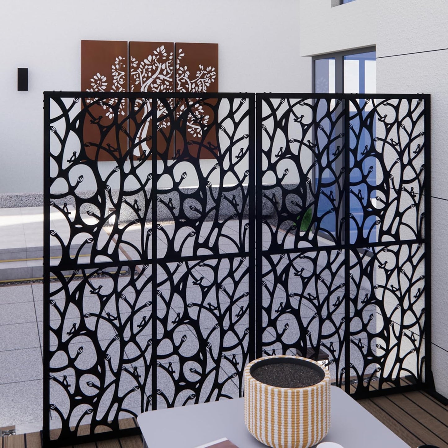 2 Pack Metal Privacy Screens 72" H Outdoor Privacy Screens Panels Outdoor and Indoor Bird Pattern Divider for Balcony Patio Garden Room Divider(Black,2 Pack)