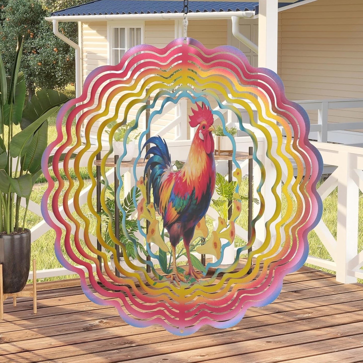 Wind Spinners Outdoor Chicken Decorations - Birthday Gifts for Women Mom Grandma, Rooster Deocr Hanging Wind Spinner 12 inch 3D Wind Sculptures for Garden Decor for Outside, Patio, Yard, Outdoor