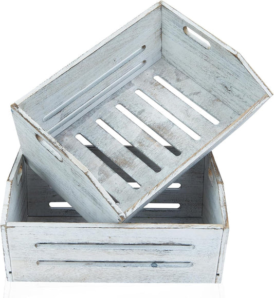 ELONG HOME Wooden Crate, 2 Pack Fast Assemble Wooden Crate for Storage, Decorative Farmhouse Wooden Crate Basket, Vintage Wood Crates Display for Fruits and Vegetables