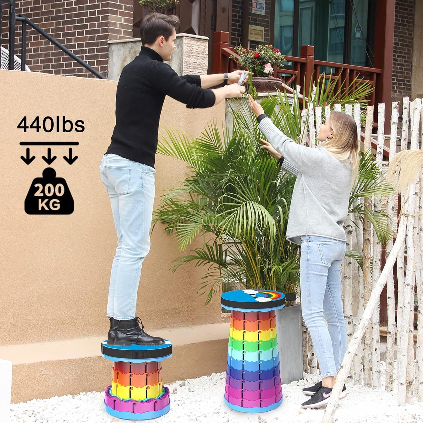 ALEVMOOM Portable Collapsible Stool Retractable Folding Telescoping Stool for Adults Sturdy Capacity 440lbs Foldable Camping Stool for Outdoor Hiking Garden BBQ