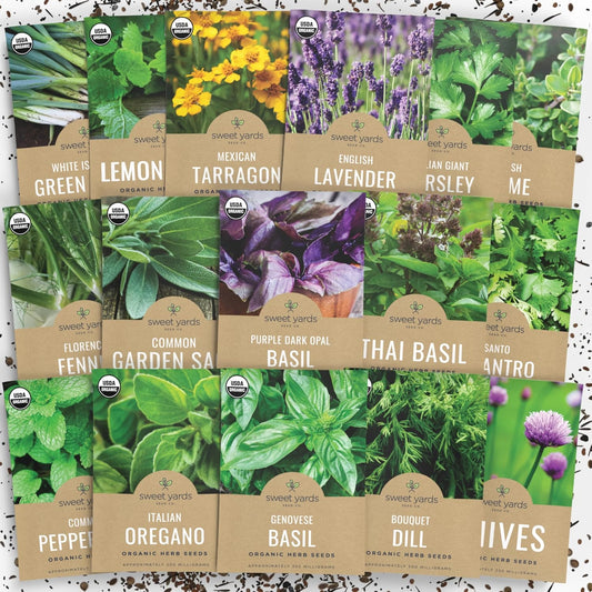 Organic Herb Seeds Variety Pack - 16 Individual Packs - 2025 Season - Basil, Cilantro, Dill, Thyme, Parsley and More! for Indoor & Outdoor Planting (Non-GMO, Certified Organic)