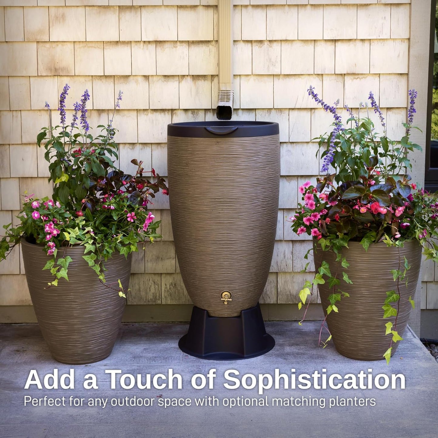 50-Gallon Newport Rain Barrel with Stand and Removable Lid, Sandstone Color