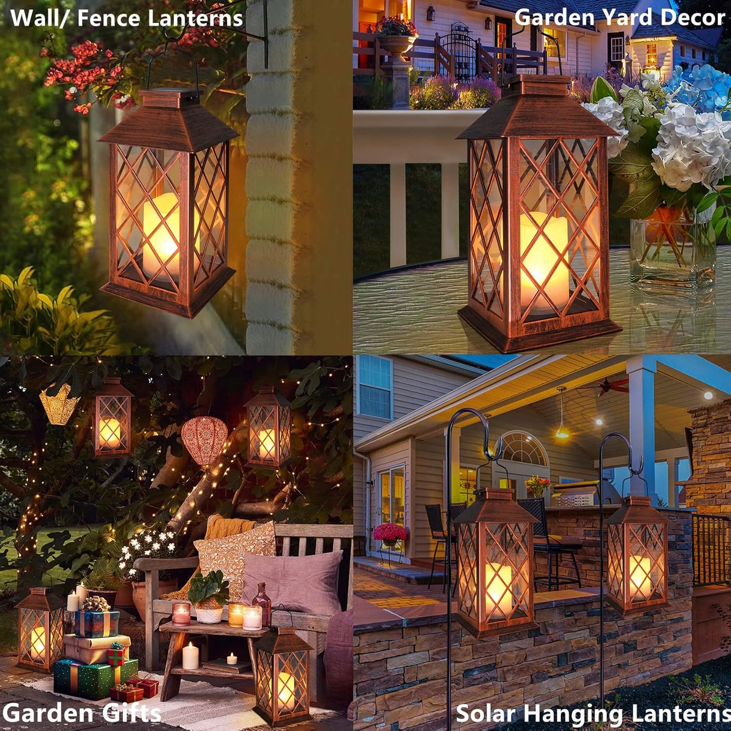 [2 Pack] TAKE ME 14" Solar Lantern Outdoor Garden Hanging Lantern Waterproof LED Flickering Flameless Candle Mission Lights for Table,Outdoor，Mothers Day Gifts Mom Wife