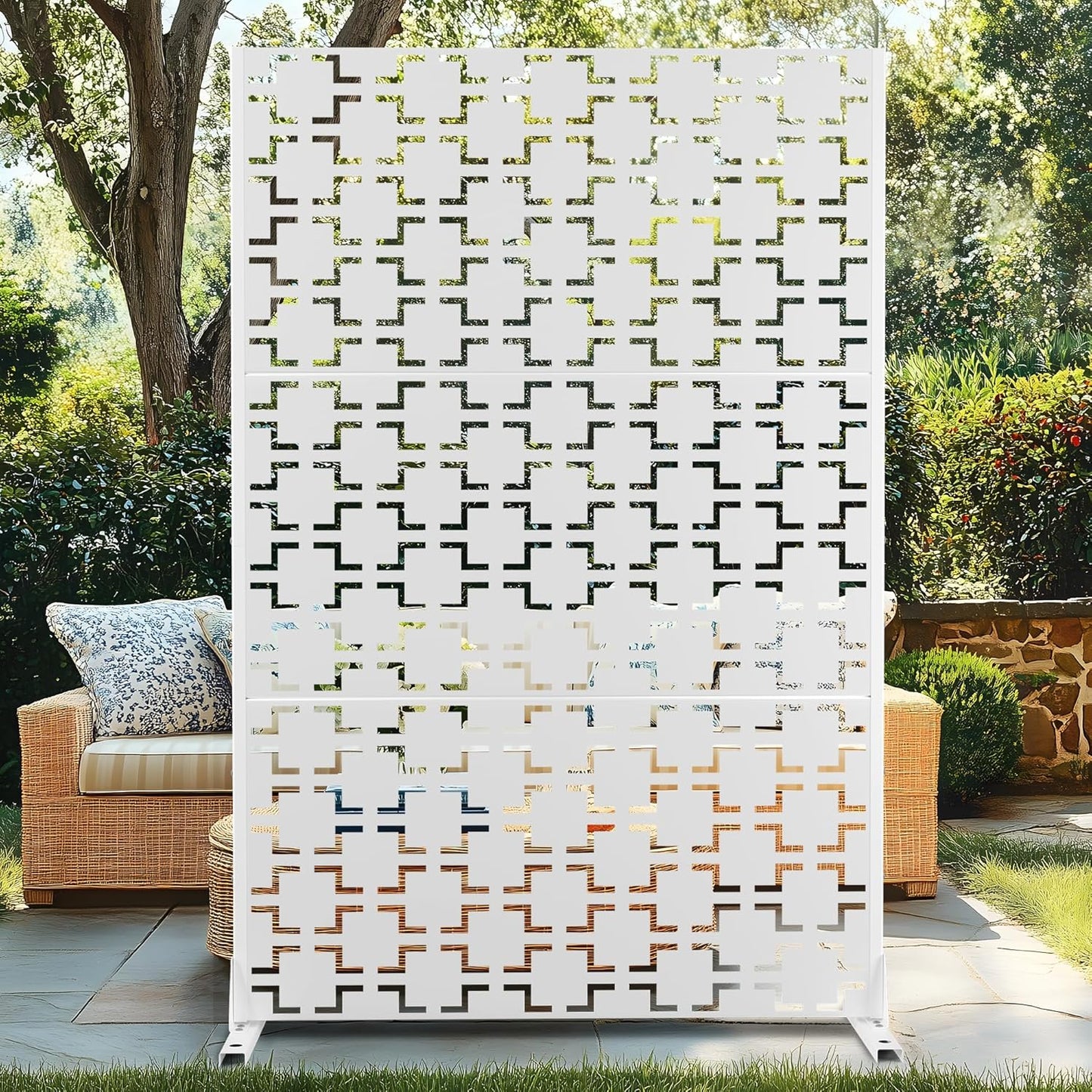 72" H×47" W Metal Privacy Screen Outdoor Privacy Screen Freestanding, Outdoor Privacy Screens and Panels for Patio Lawn Deck(Consists of 3 Panels)