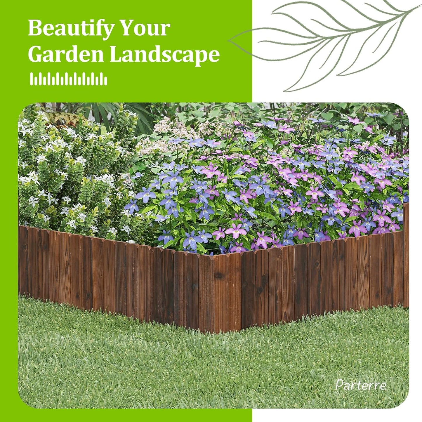 Wooden Garden Edging Border Wood Garden Fence Wooden Landscape Edging Decorative No-Dig Garden Edging Landscaping Lawn Edging Fence-7.87”H x48”L (2PACK, 8FT Total Length)