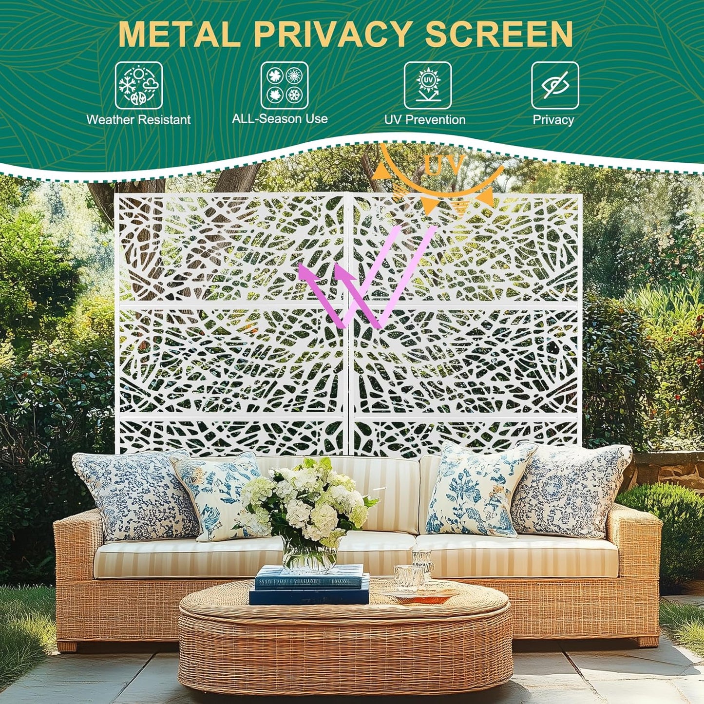 72" H×47" W Metal Privacy Screen Outdoor Privacy Screen Freestanding Outdoor Privacy Screens and Panels for Patio Lawn Deck (Consists of 3 Panels)