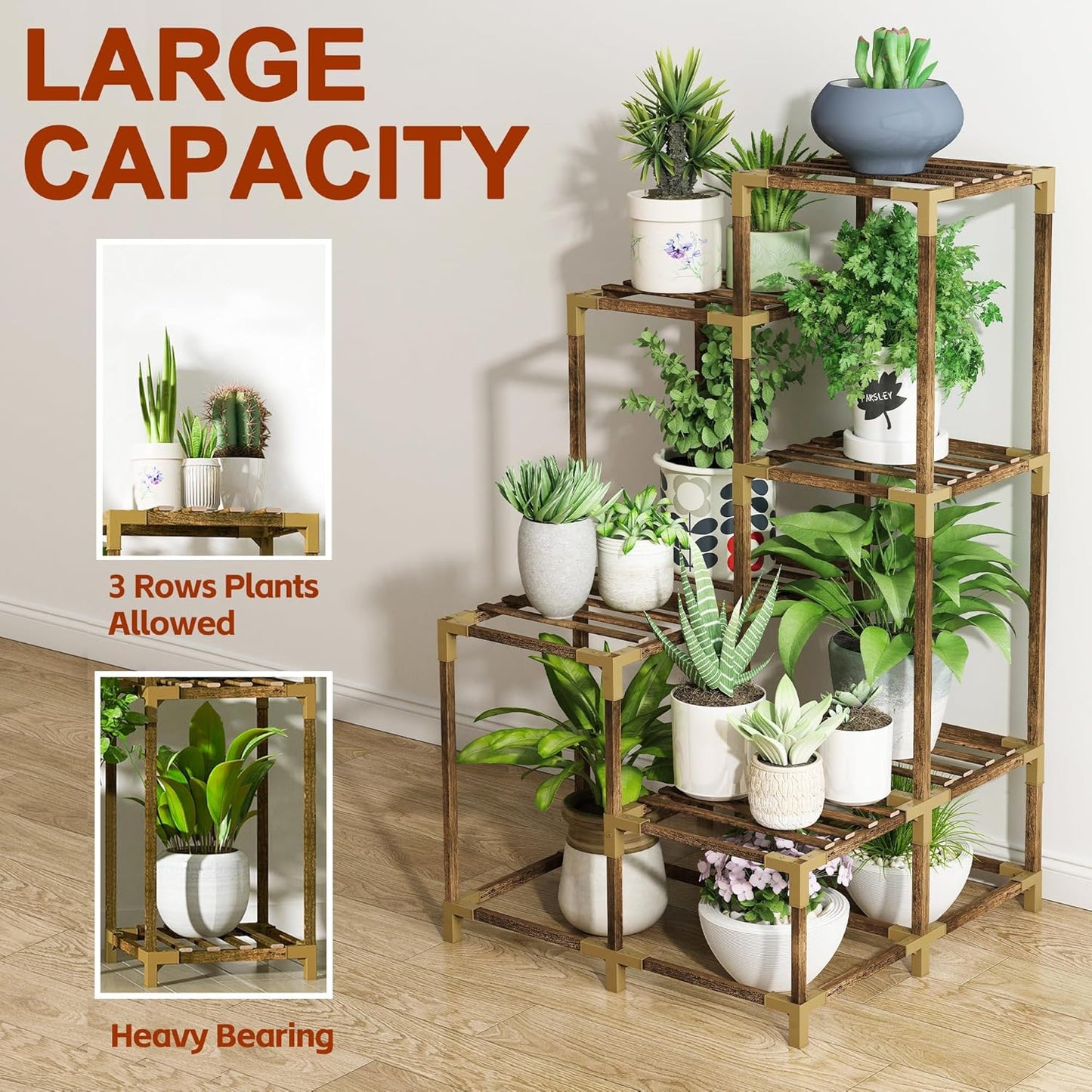 HOMKIRT 11 Tier Corner Plant Stand Indoor with Grow Light, Wood Tiered Tall Plant Shelf Flower Stand for Multiple Plants for Patio Porch Living Room