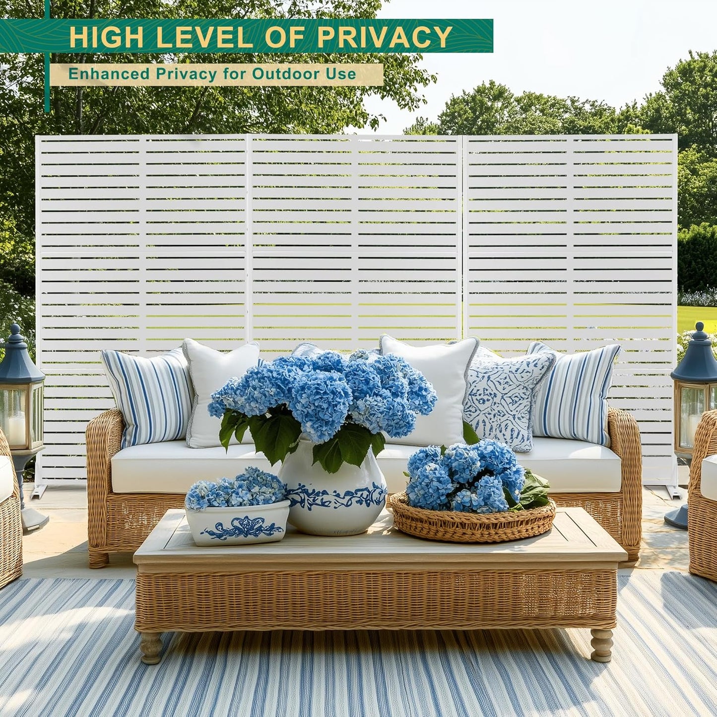72" H×47" W Metal Outdoor Privacy Screen Freestanding, Panels for Patio Lawn Deck, Freestanding Decorative Privacy Screen for Balcony Yard&Garden(Consists of 3 Panels)