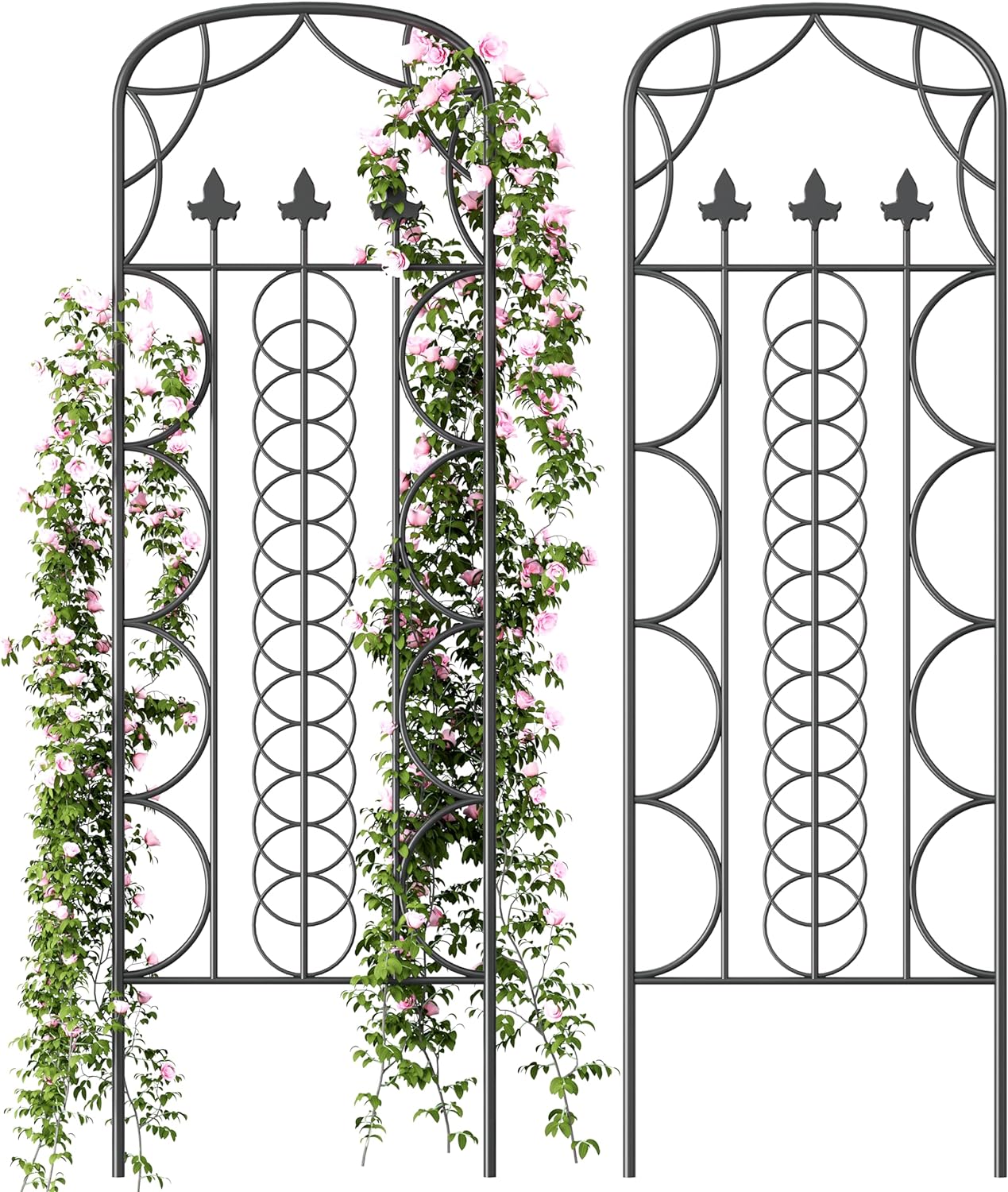 Idzo 71 in. Decorative Metal Trellis for Climbing Plants Outdoor, Heavy-Duty Steel Garden Trellis with Durable Powder Coating, Black