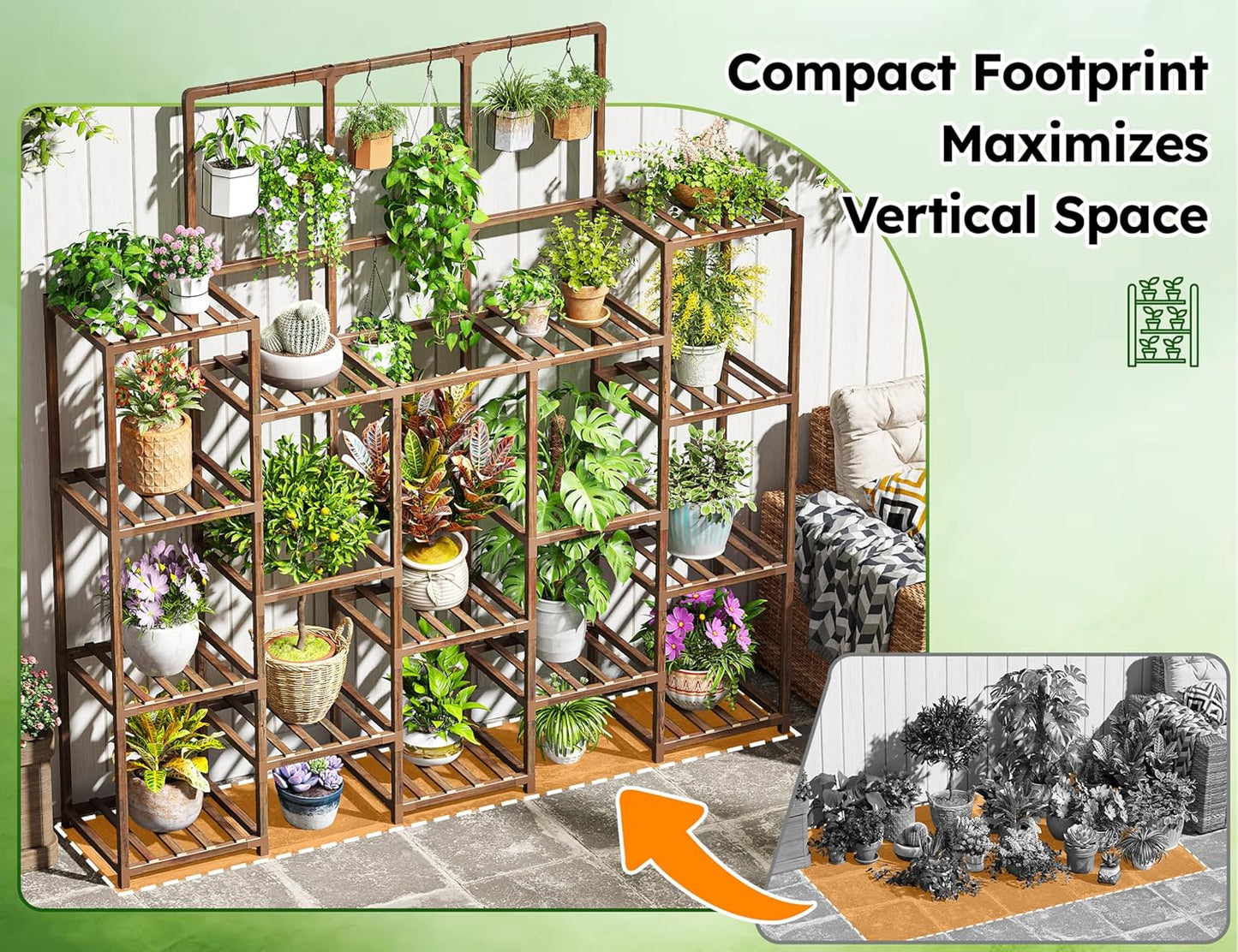 EnHomee 63''H Plant Stand Indoor Tall Plant Stands Outdoor with 7 Tiers and 14 Potted Upgrade Wood Plants Shelves Stand for Living Room Patio Balcony Yard Garden, 11.8''D×56''W×63''H