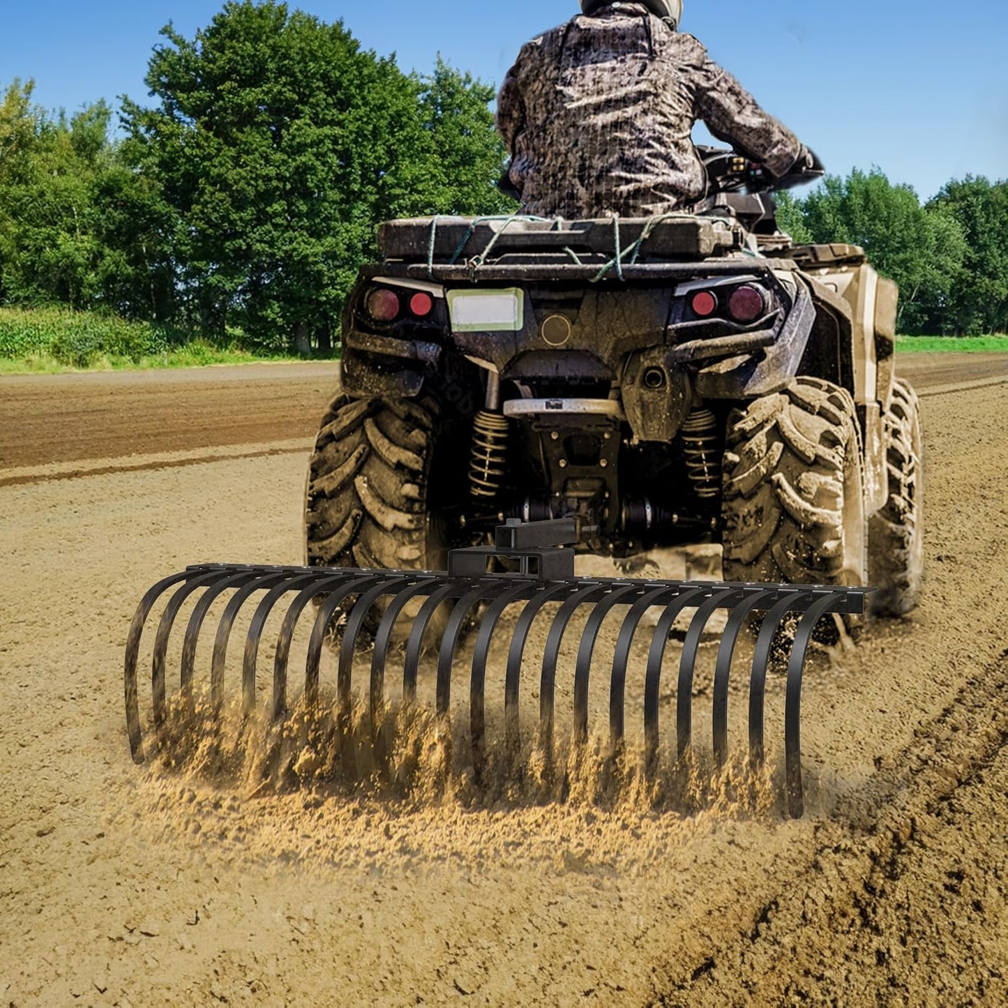 YITAMOTOR 5FT Tractors Rake 21 Pine Straw Rake Fits 2" Receiver for Lawn Tractors or ATV/UTV
